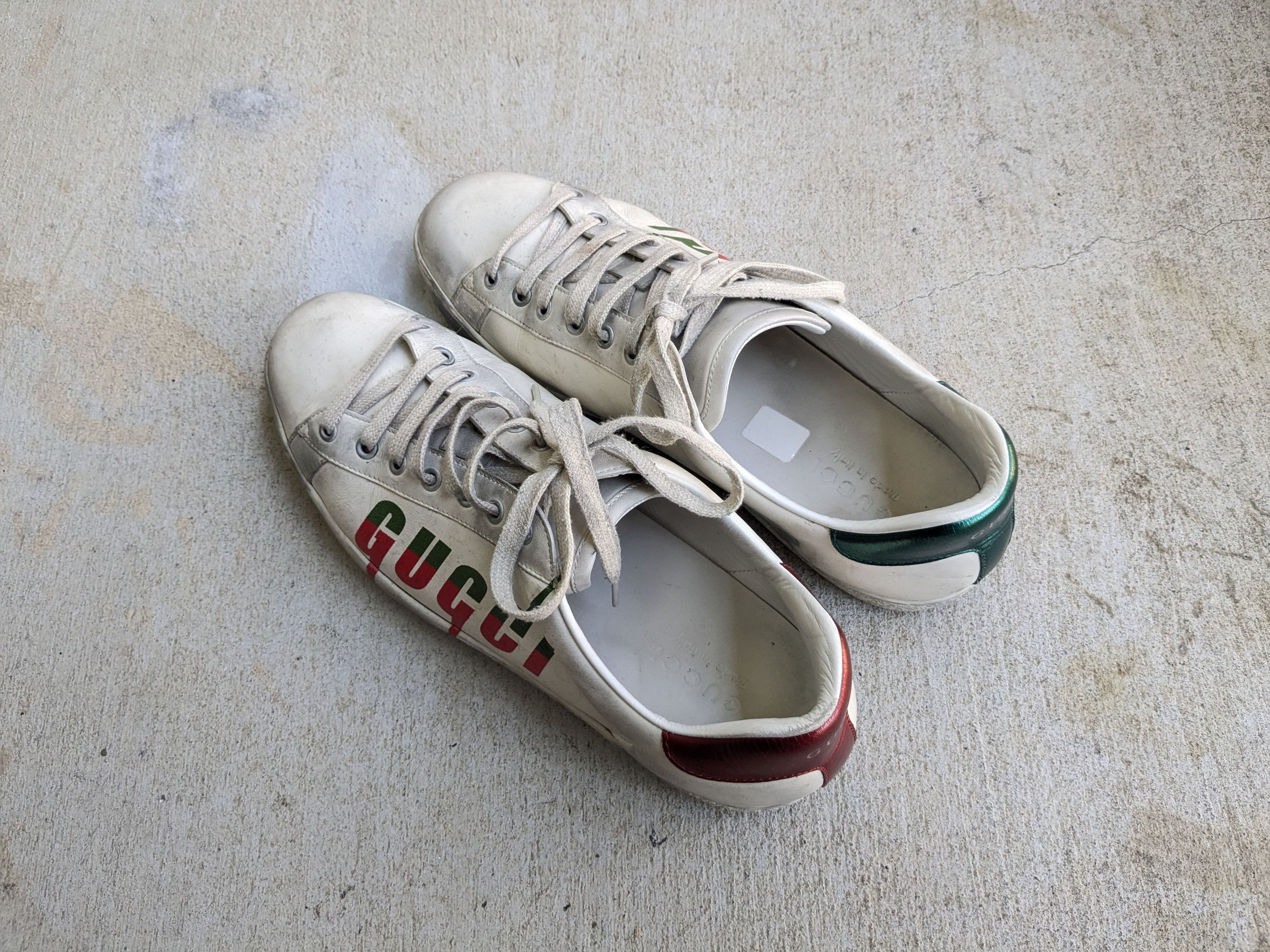 Gucci Gucci Ace Sneakers White 11 Distressed Low Tops Leather Size US 11 / EU 44 - 15 Thumbnail