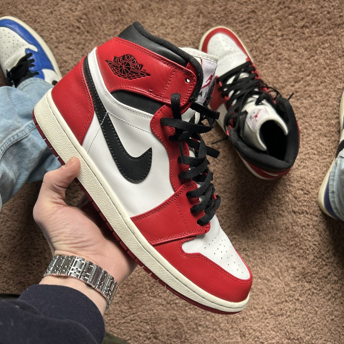 image of Jordan Nike Jordan 1 Retro High Chicago 2013 Shoes in White, Men's