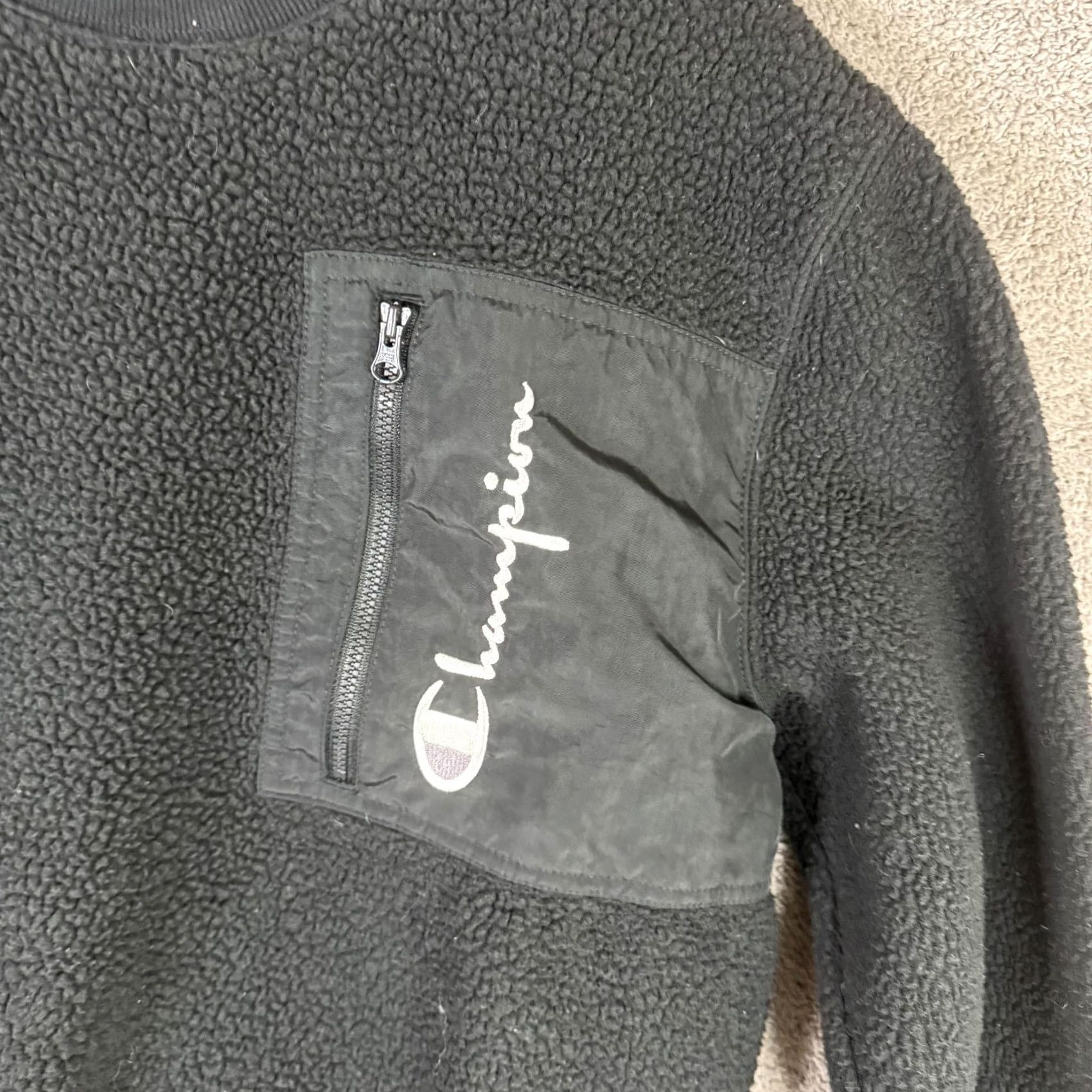 Champion Champion Sweatshirt Mens Medium Black Sherpa Fleece Pullover Logo Chest Pocket Size US M / EU 48-50 / 2 - 5 Thumbnail