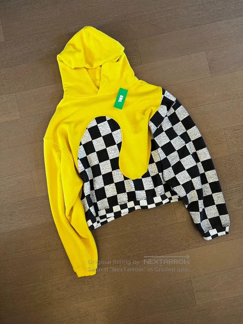 ERL ERL 24SS yellow checkered crack print raglan hooded sweats Size US XL / EU 56 / 4 - 1 Thumbnail