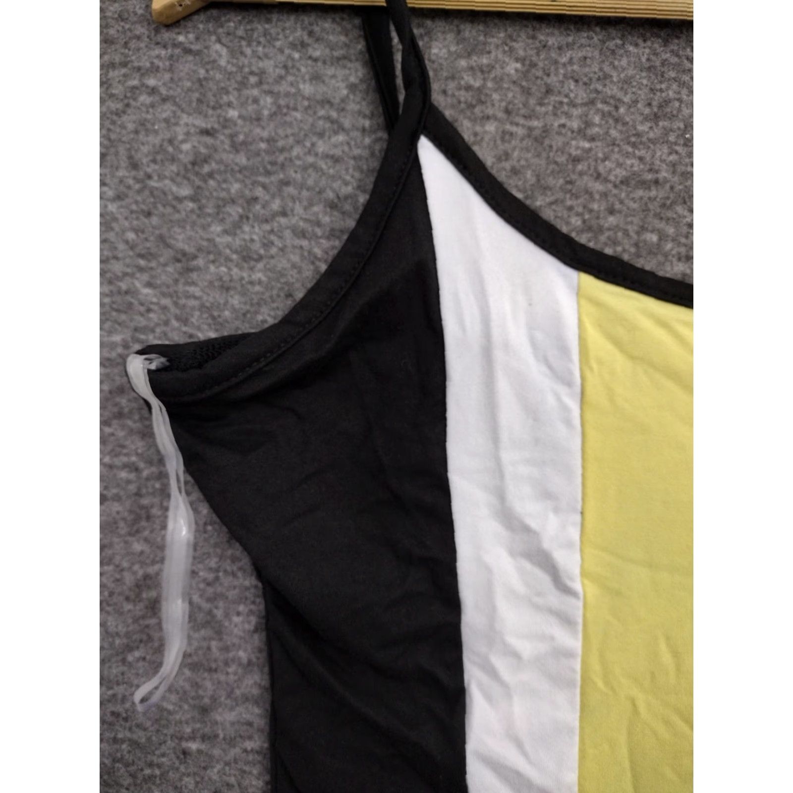 Vintage Codigo Bodysuit Women's L Black/White/Yellow Tank Thong Stretchy Fitted Size L / US 10 / IT 46 - 7 Thumbnail