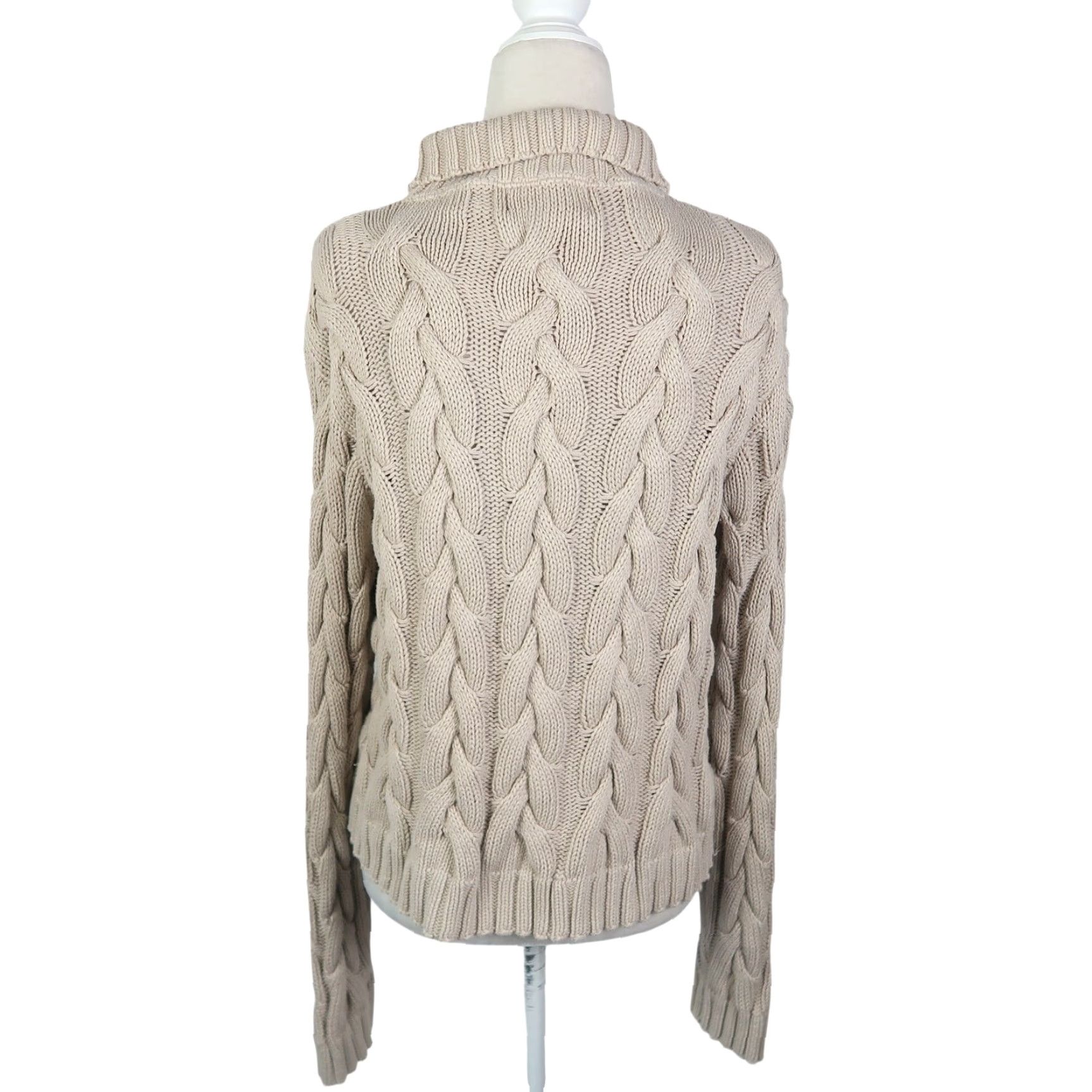 Vintage VINTAGE BKG & Company Tan Cotton Cable Knit Cardigan Sweater Women One Size Regular Long Sleeve Fall Winter 90s Size ONE SIZE - 4 Thumbnail