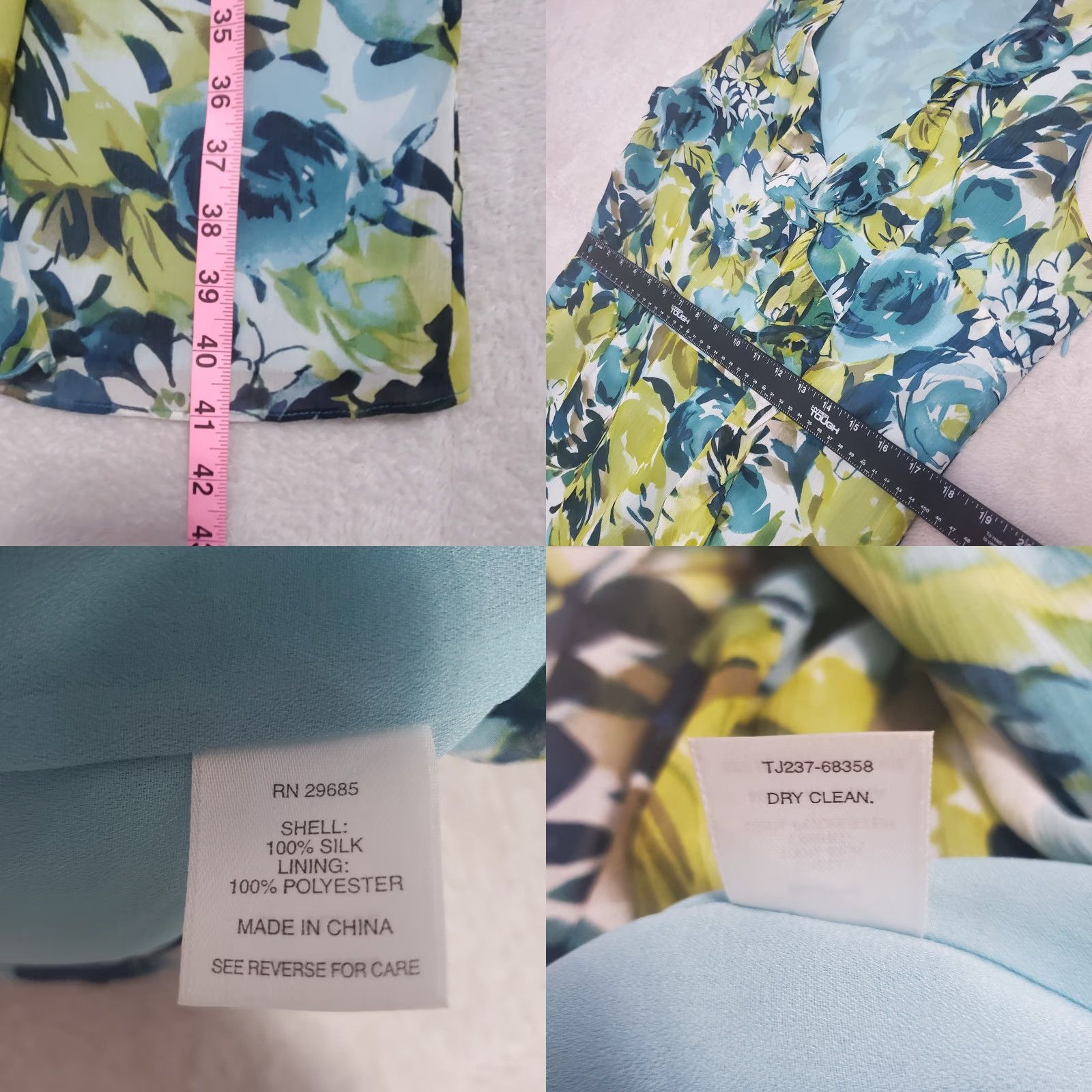 Pendleton VINTAGE Pendleton Dress Women 14 Blue Green Floral Silk Sleeveless Ruffles Lined Knee Length V-Neck Side Zip 100% Silk Womens Size XL / US 12-14 / IT 48-50 - 9 Thumbnail
