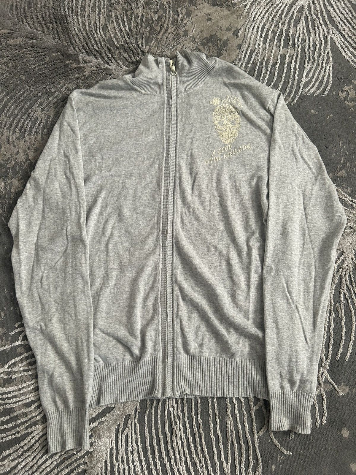 Vintage Diesel Skull Zip Knit Cardigan Grey Y2K Archive