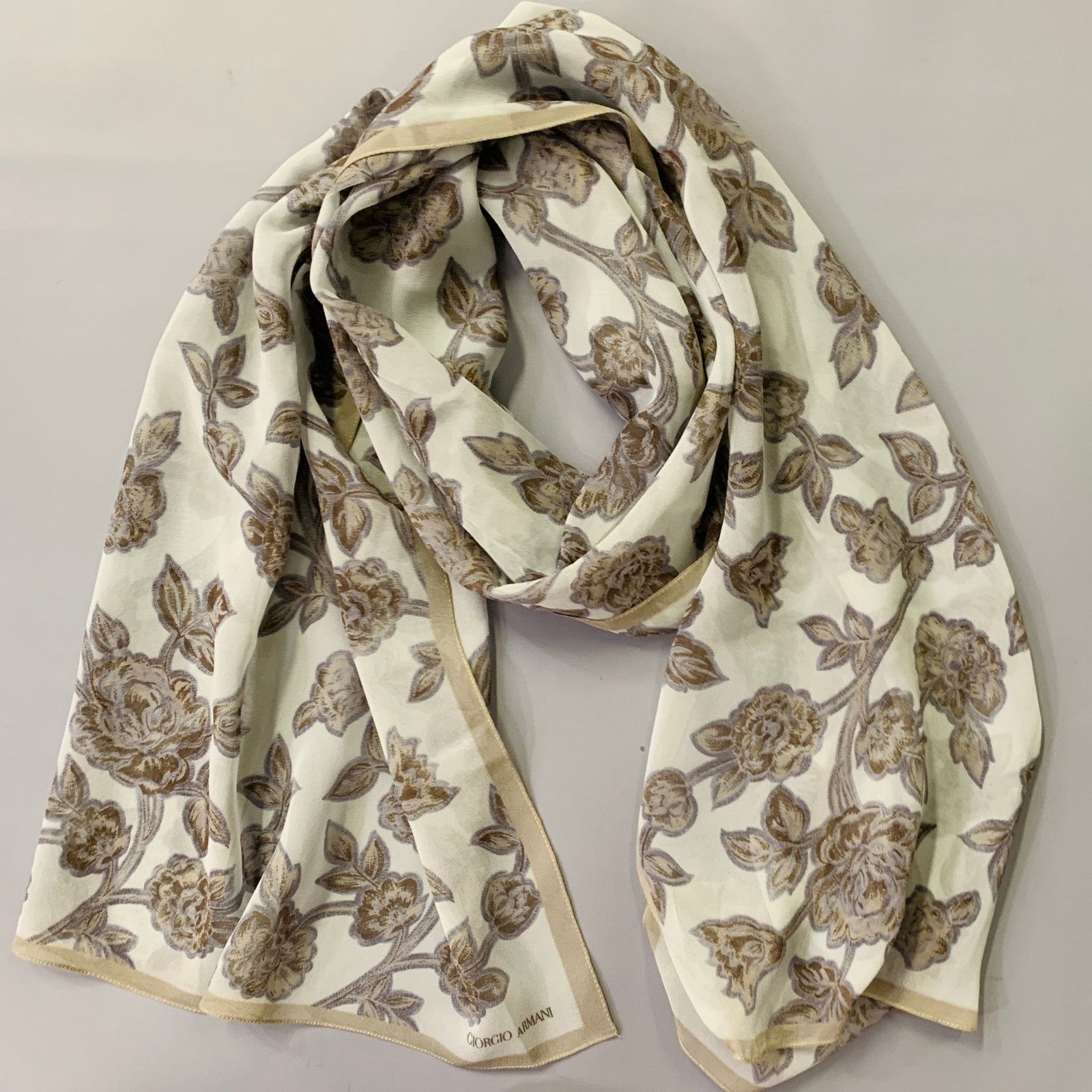 Giorgio Armani GIORGIO ARMANI Grey Blue Floral Silk Scarf Shawl Size ONE SIZE - 1 Thumbnail