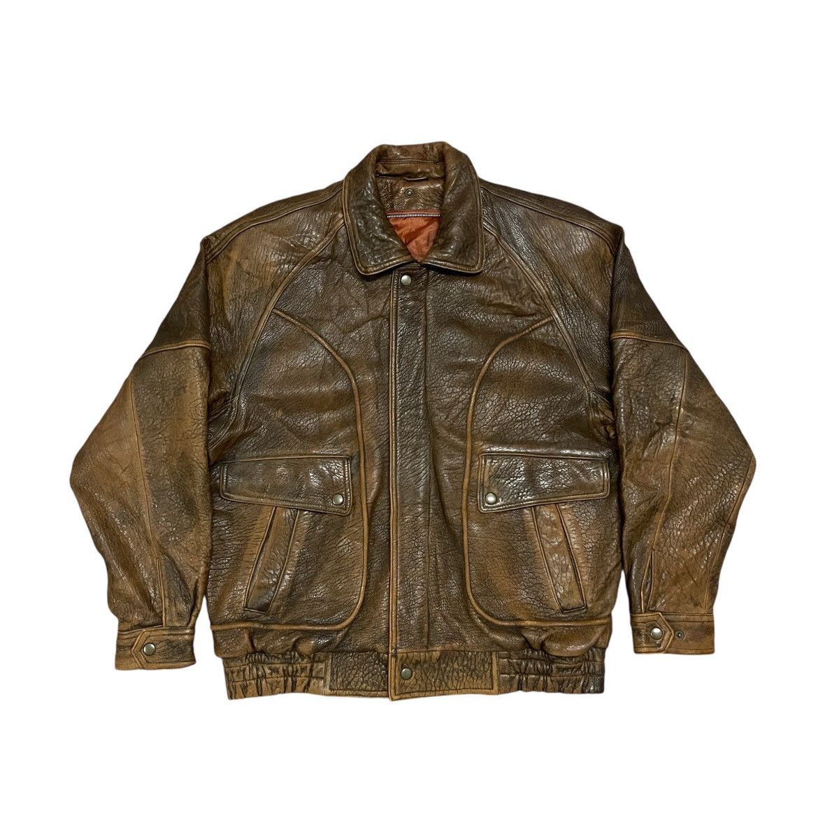 Vintage Vintage 90s Distressed Brown Sheep Leather A-2 Bomber Jacket Size US L / EU 52-54 / 3 - 1 Thumbnail