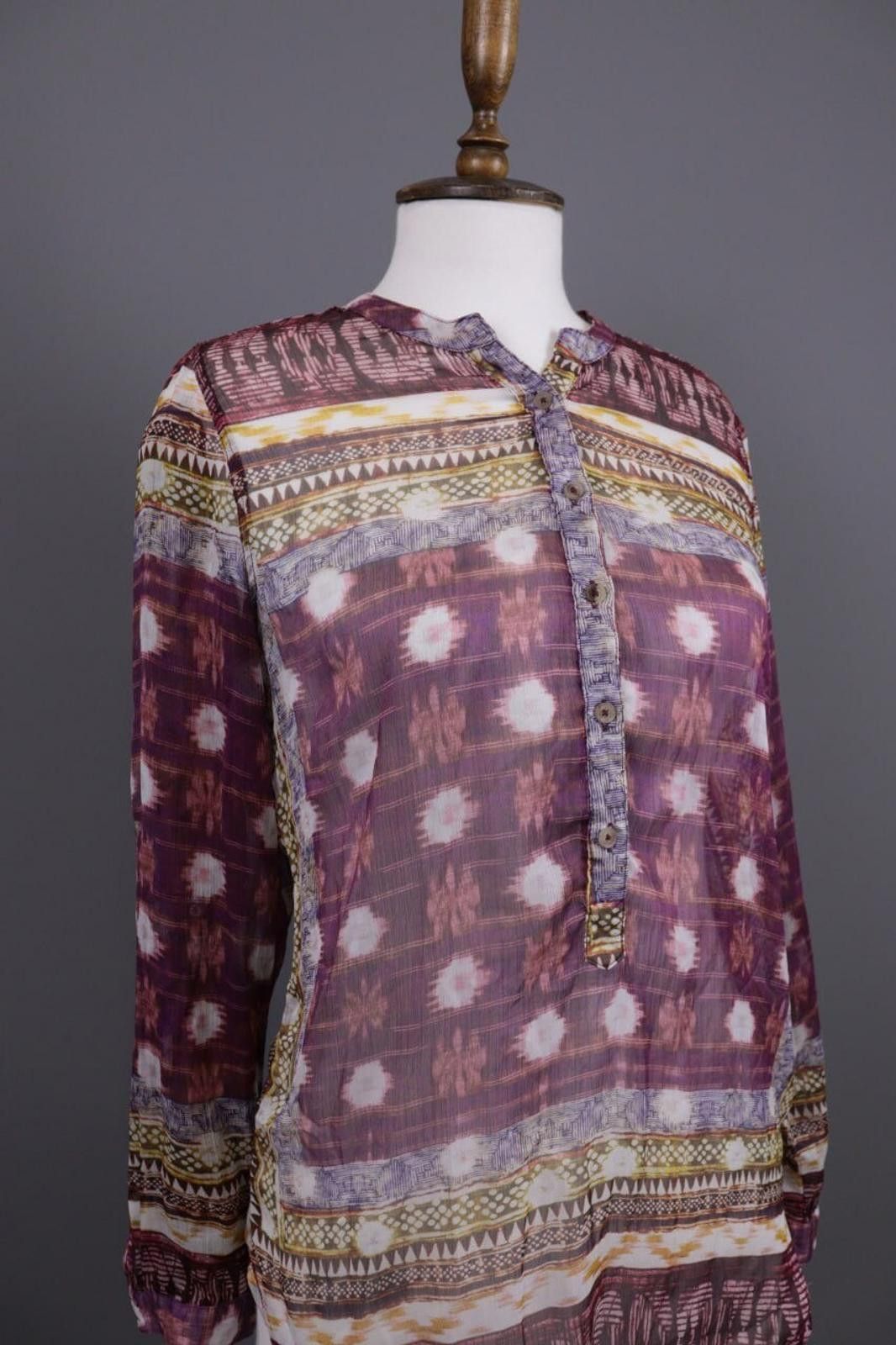 Designer Emily Van Den Bergh Burgundy Aztec Blouse Shirt Size 40 Size M / US 6-8 / IT 42-44 - 6 Thumbnail