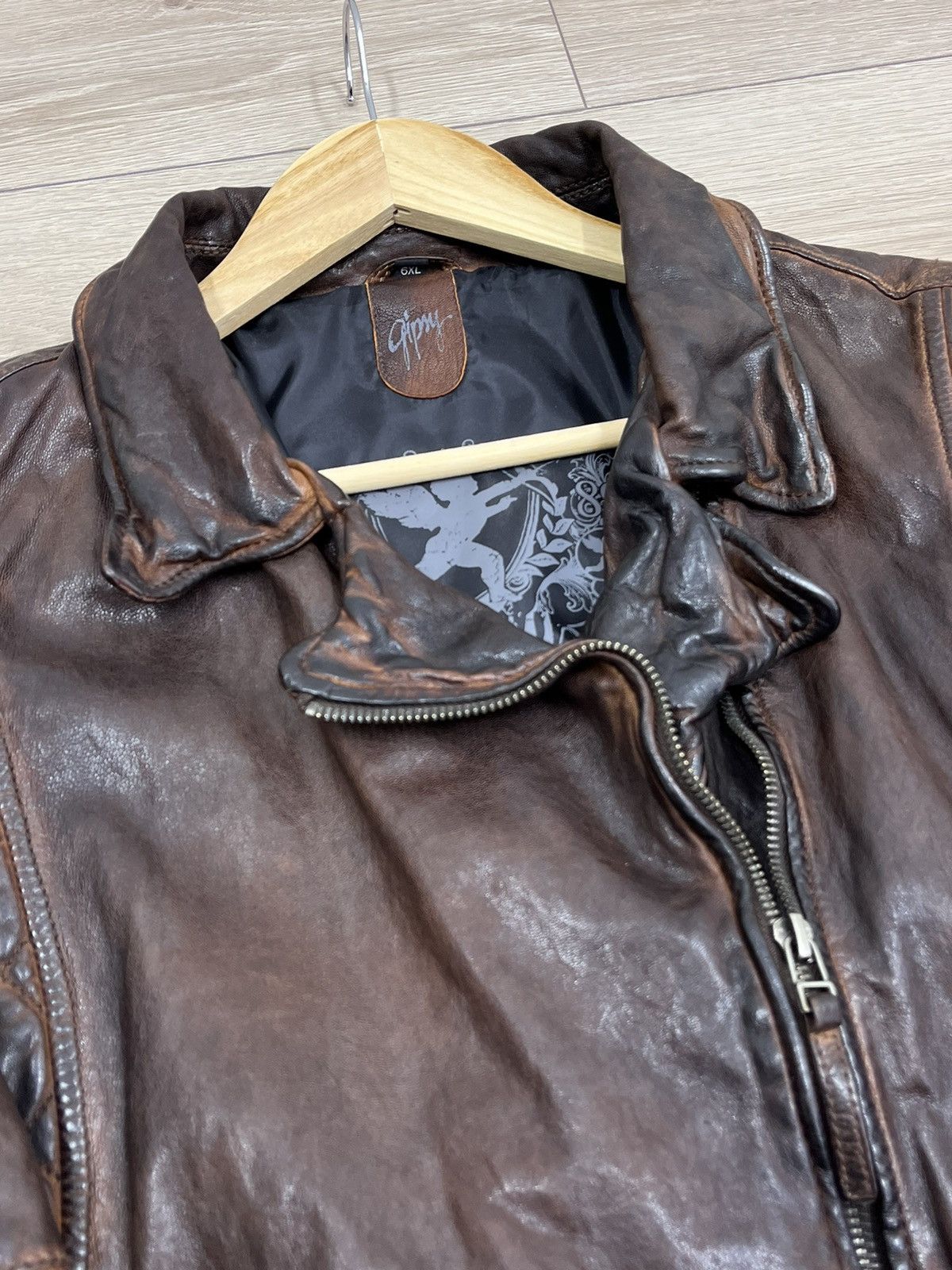 Gypsy Sheepskin Brown Leather Jacket Gipsy Distressed Size 6XL Size 4XL / US 24-26 - 8 Thumbnail