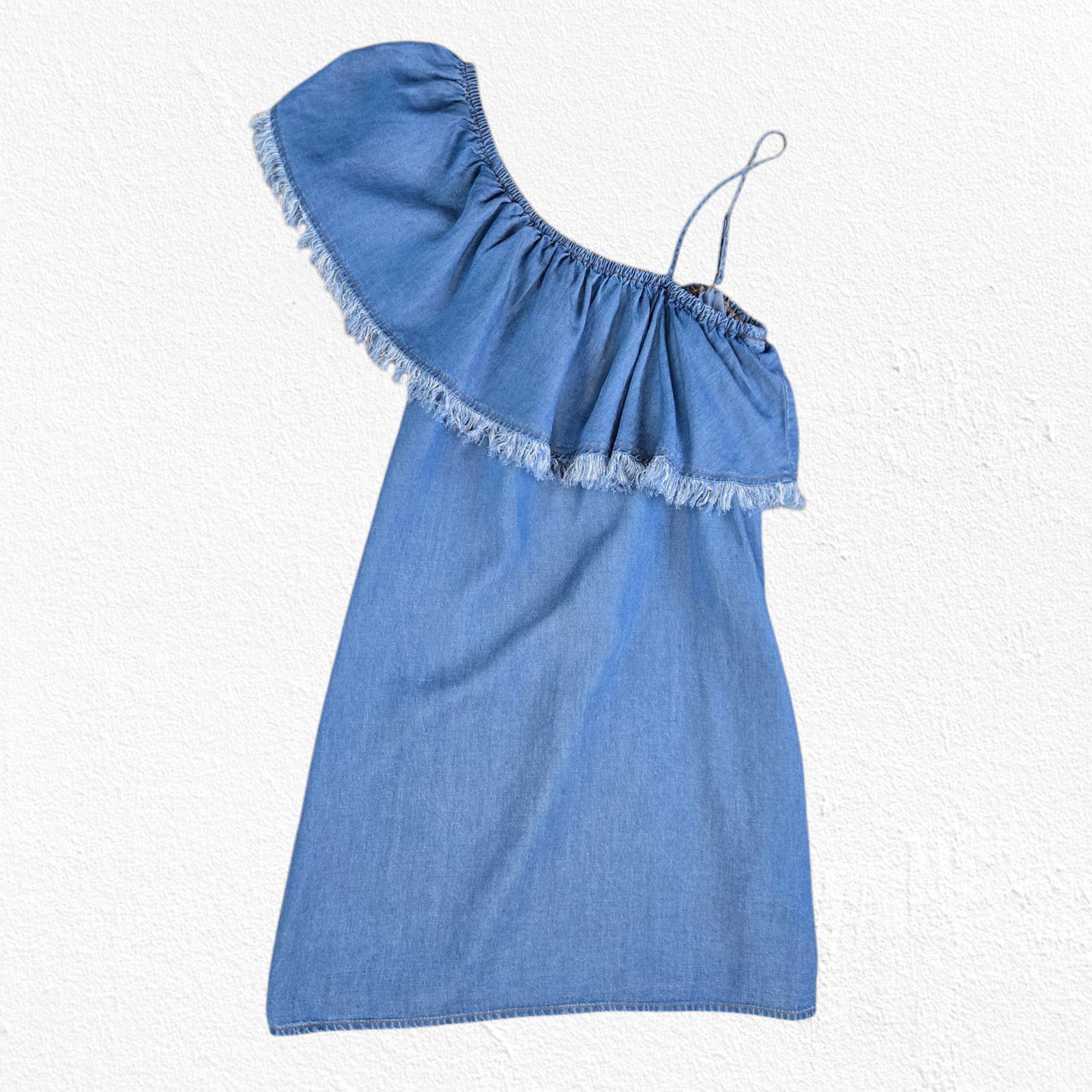 Splendid Splendid One Shoulder Ruffle Fringe Chambray Dress Size L Size L / US 10 / IT 46 - 6 Thumbnail