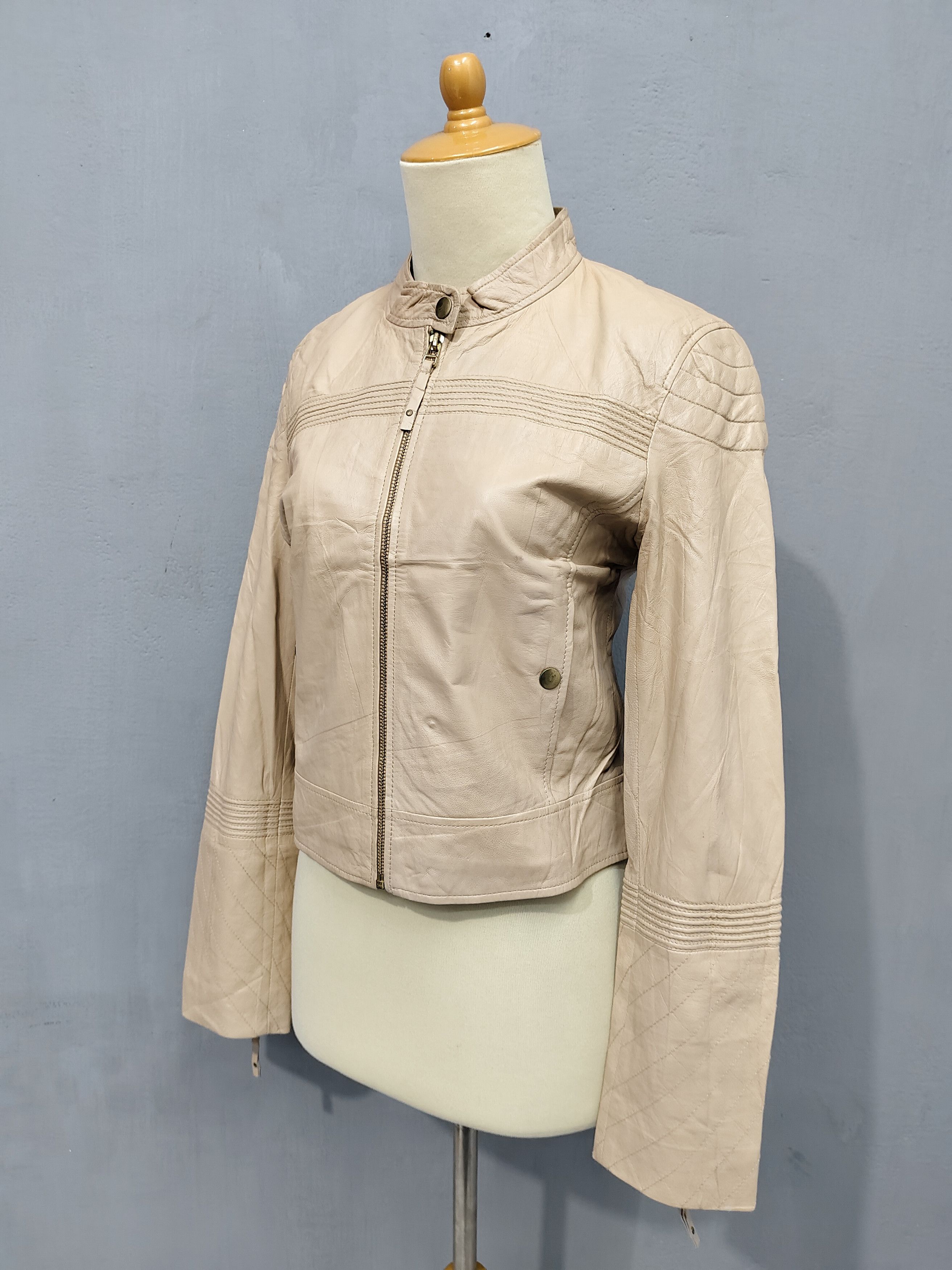 MAX&Co. 00s Max&co- Minimal Cropped Moto Biker Leather Jacket Size M / US 6-8 / IT 42-44 - 4 Thumbnail