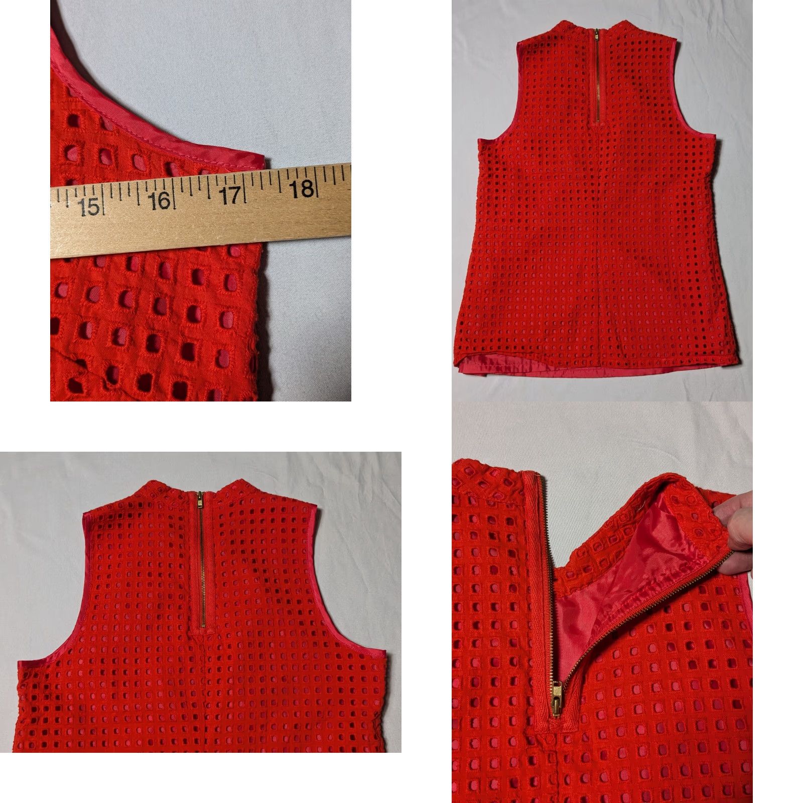 J.Crew J.CREW Women Size 2 Orange Cotton Square GEO Eyelet Lined Sleeveless Blouse Size XS / US 0-2 / IT 36-38 - 9 Thumbnail