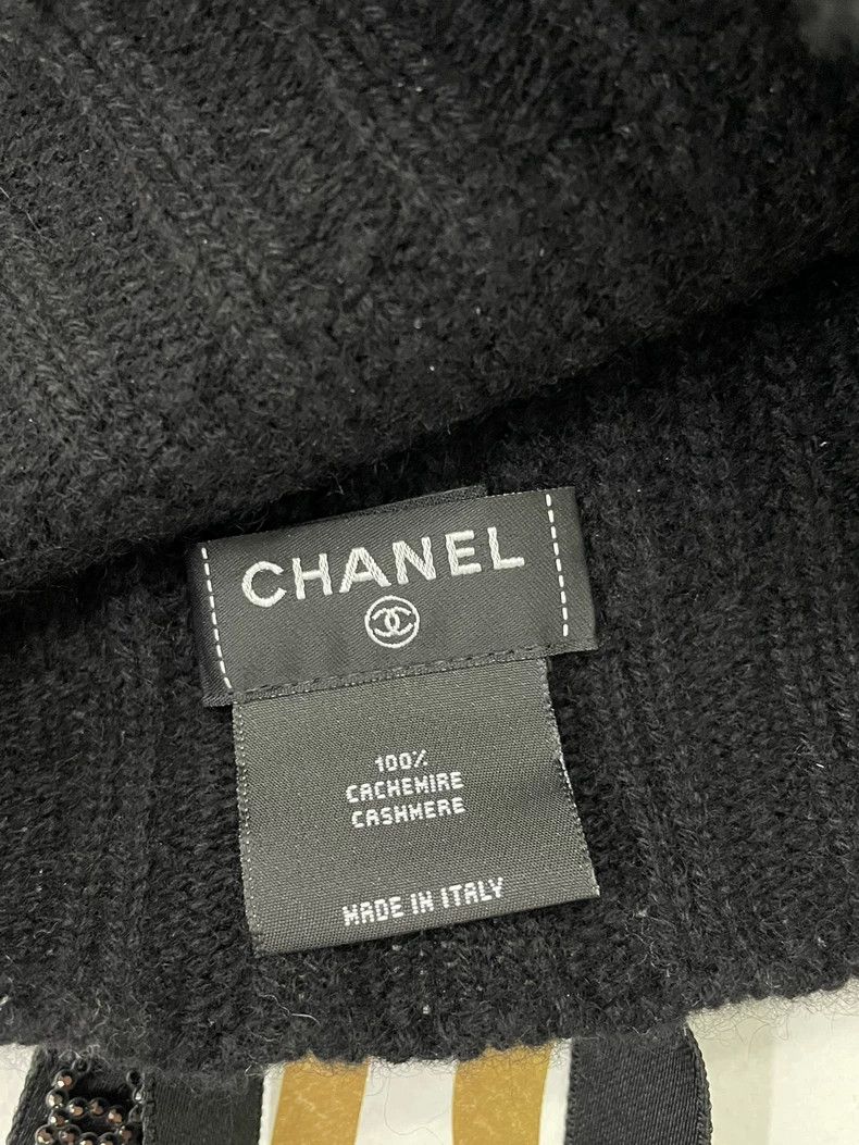 Chanel chanel 24 Black Double C Rhinestone Bow Knitted Hat Size ONE SIZE - 4 Thumbnail