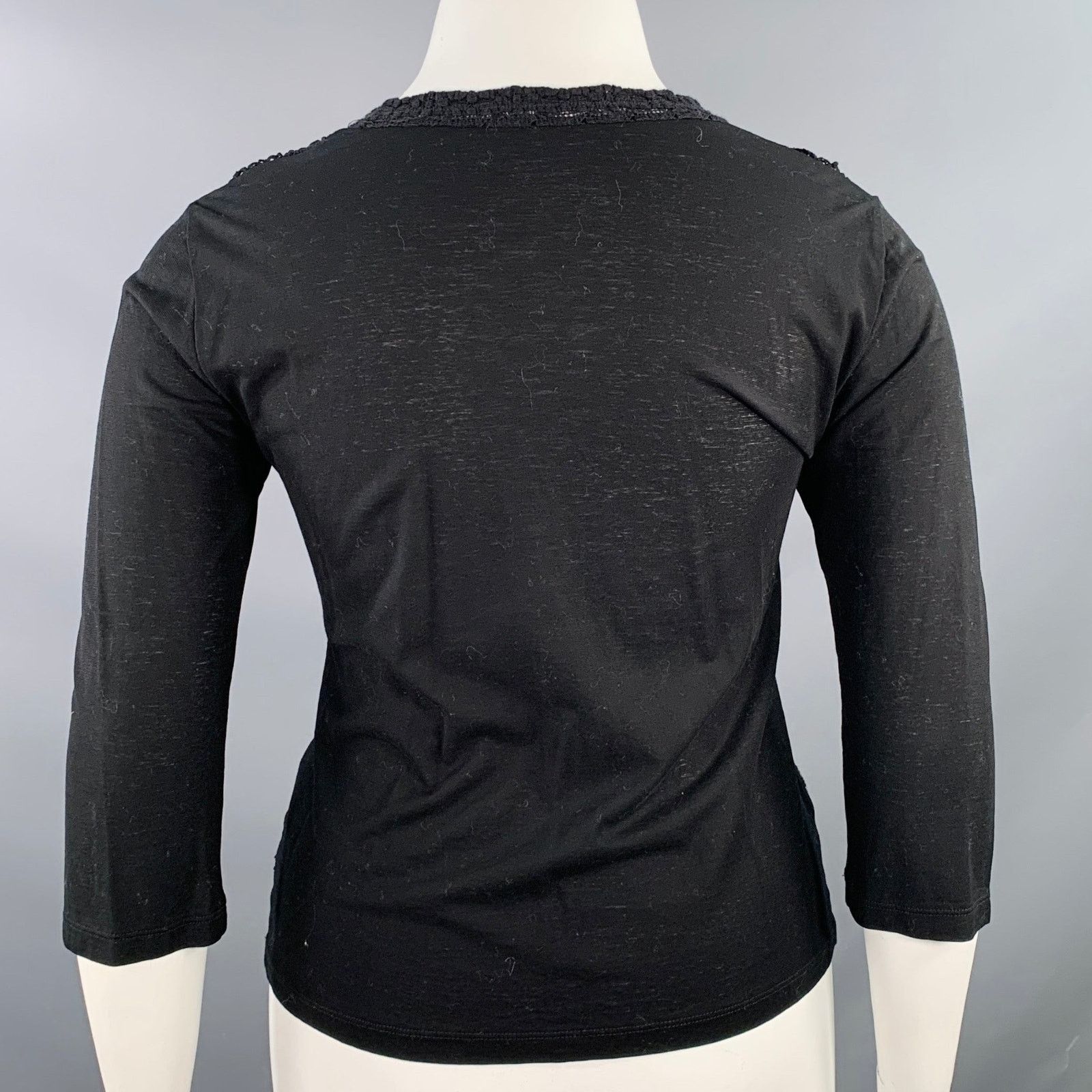 Issey Miyake HAAT by ISSEY MIYAKE L Black Cotton 3/4 Sleeves Casual Top Size L / US 10 / IT 46 - 4 Thumbnail