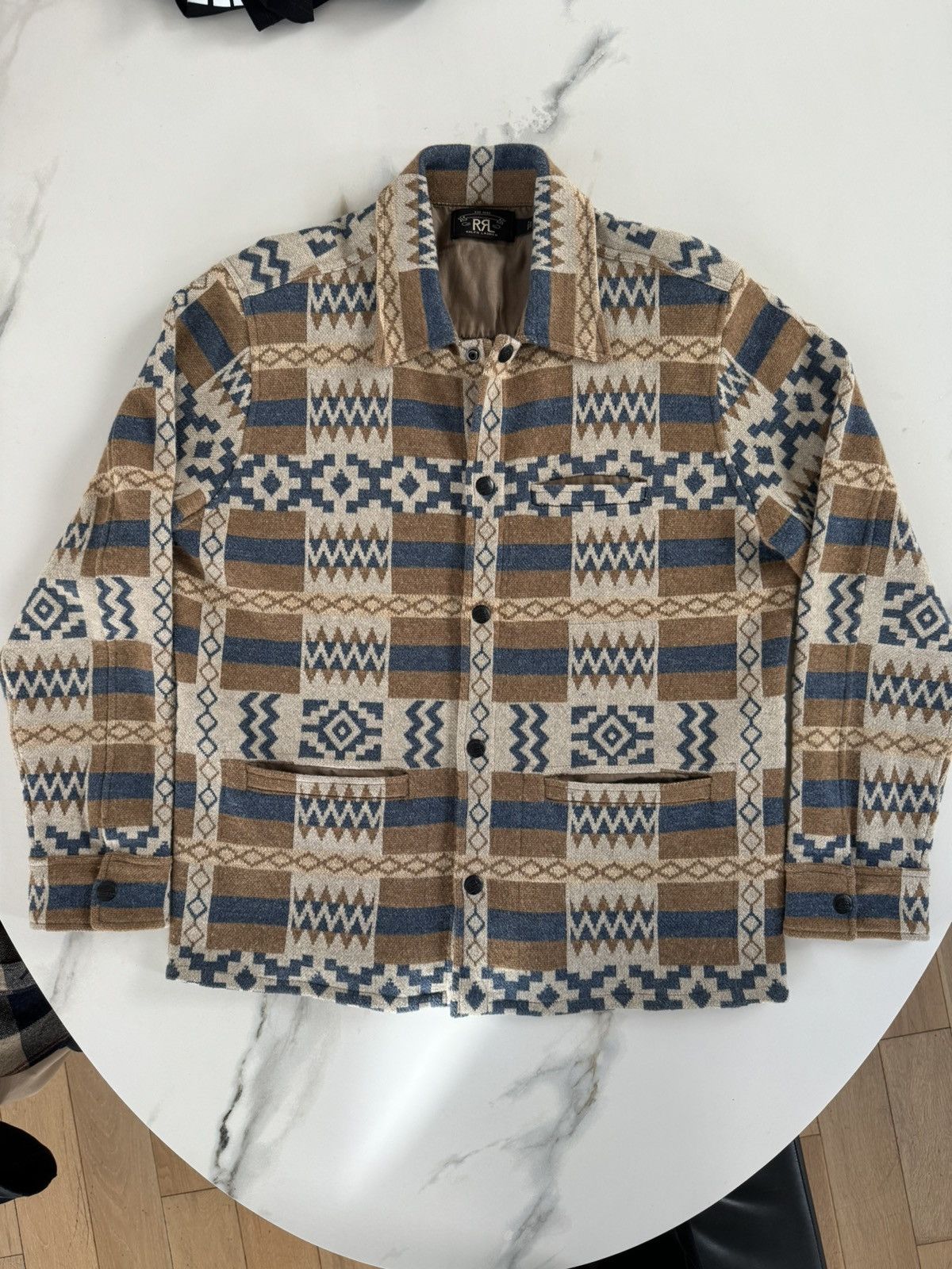 image of Rrl Ralph Lauren Double Rl Cashmere Wool Snap Button Up Sweater in Tan, Men's (Size Large)