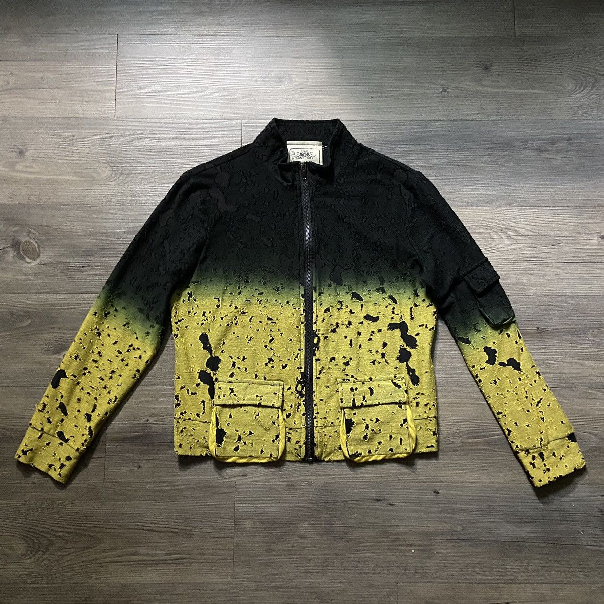 image of Archival Clothing x Beauty Beast ✧ Archival Distressed Ombré Zip Up Jacket ✧ in Black/Green/Yellow 