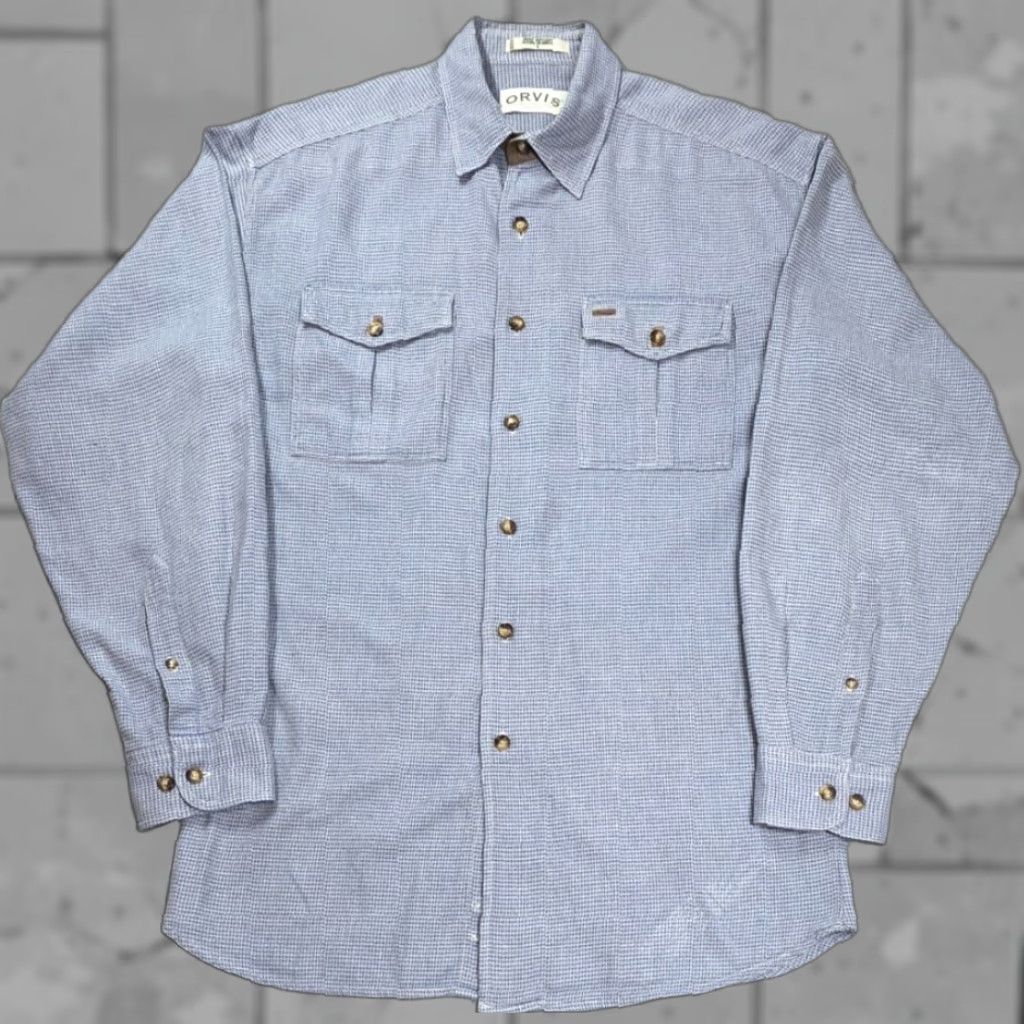 Orvis VINTAGE Orvis Button-Up Shirt Mens L Blue Beige Houndstooth Flannel Long Sleeve Plaid Button-Front Casual Workwear Size US L / EU 52-54 / 3 - 1 Thumbnail