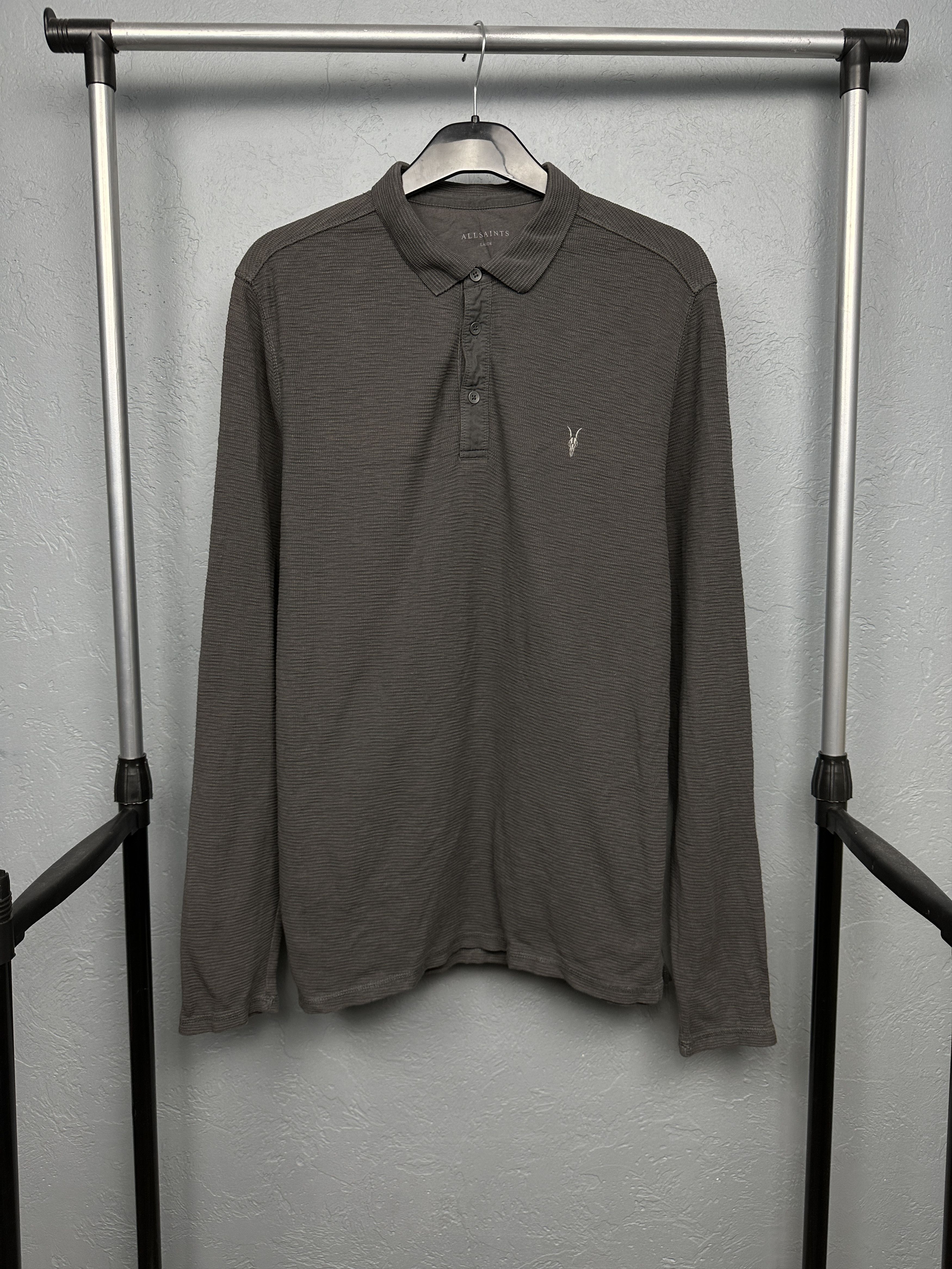 Allsaints Allsaints Clash Mens Ribbed Long Sleeve Polo Shirt Size US L / EU 52-54 / 3 - 1 Thumbnail