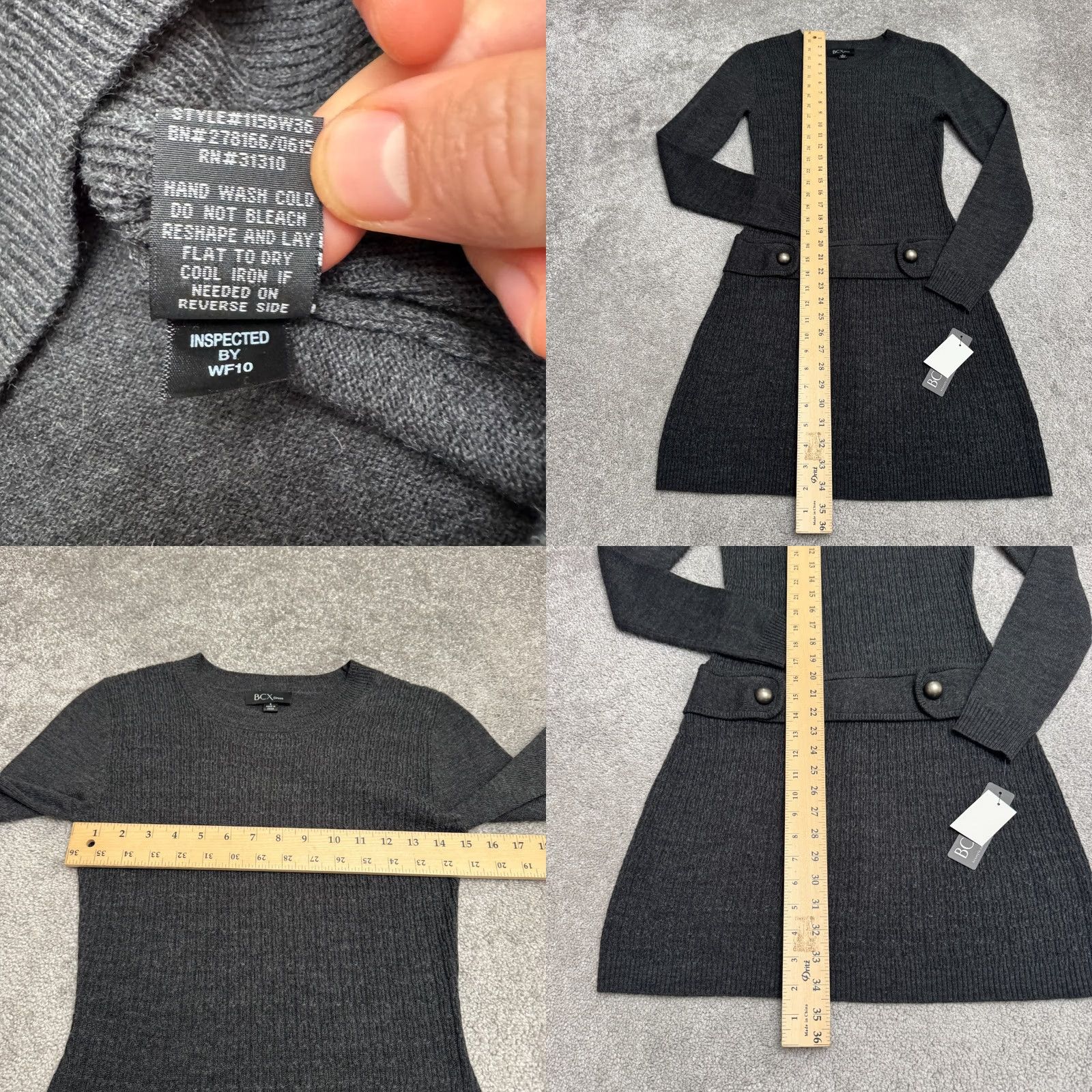 Vintage BCX Downtime A-Line Sweater Dress Womens Small smoke Gray Crew Neck Acrylic NWT Size S / US 4 / IT 40 - 8 Thumbnail