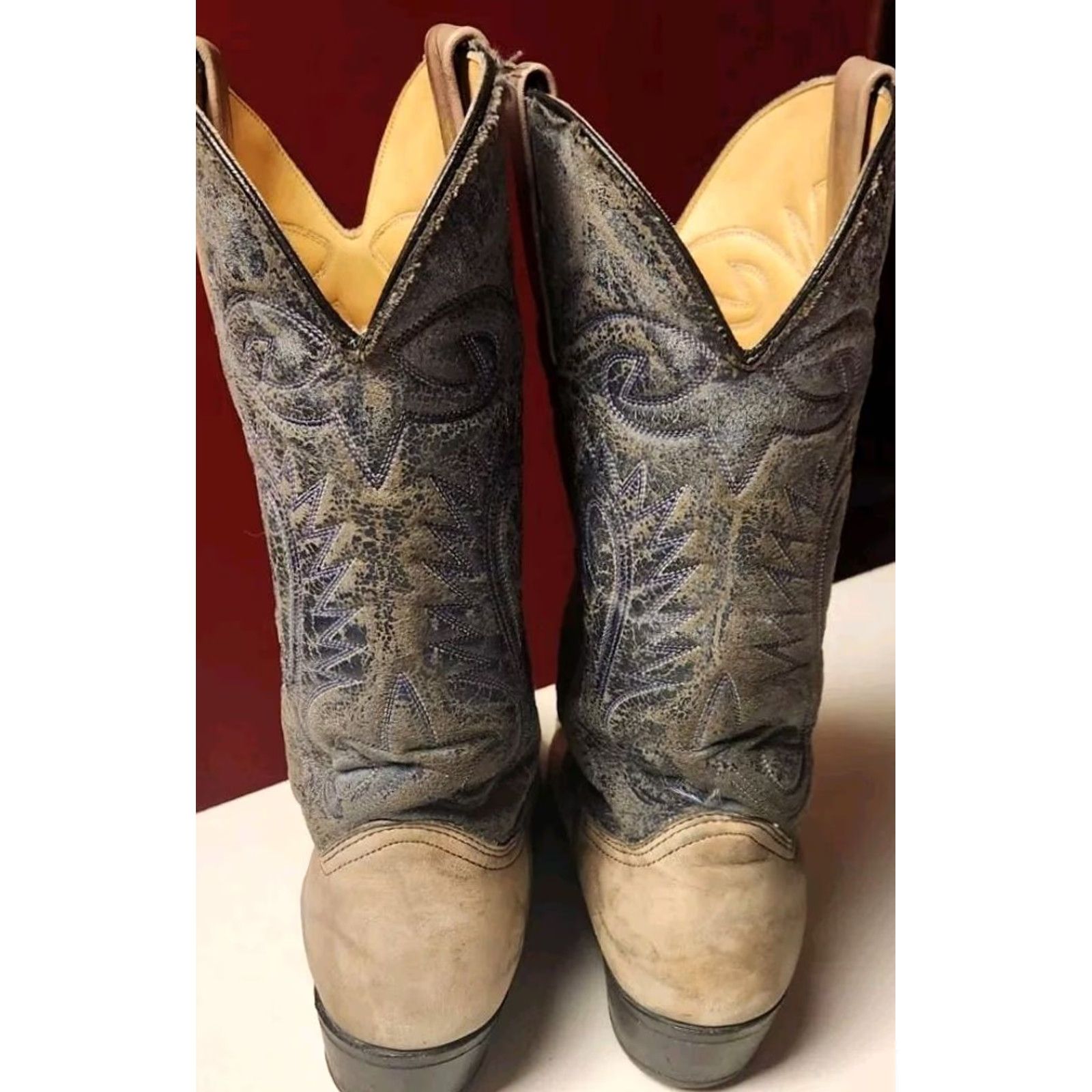 Durango VINTAGE Durango Leather Western Cowboy Boots Men 10 D USA Gray Pointed Toe Retro Southwestern 89474 Size US 10 / EU 43 - 3 Thumbnail