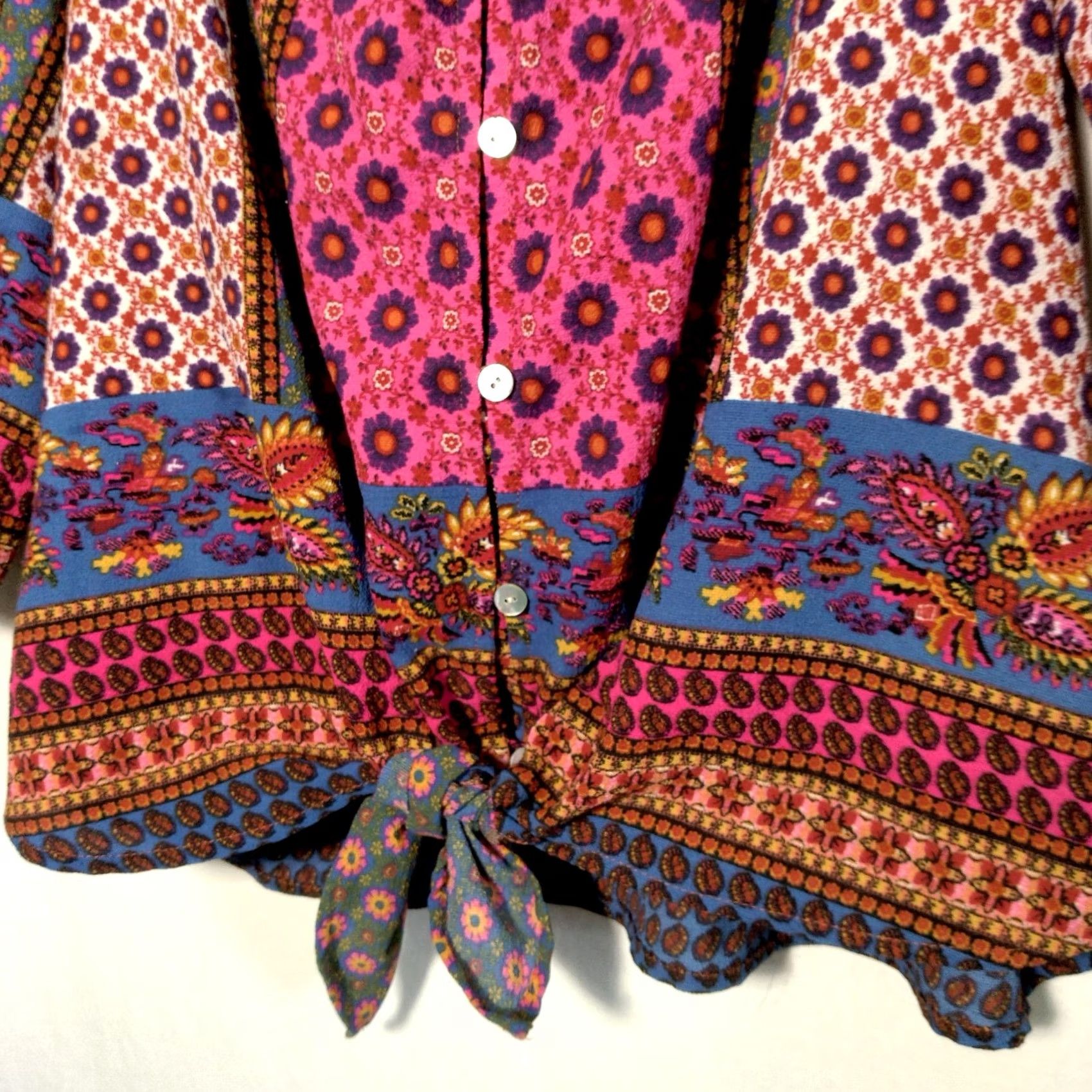 Vintage Figueroa & Flower Blouse Petite PL Button Up Tapestry Floral Tie Waist Boho Shirt Womens Size L / US 10 / IT 46 - 7 Thumbnail
