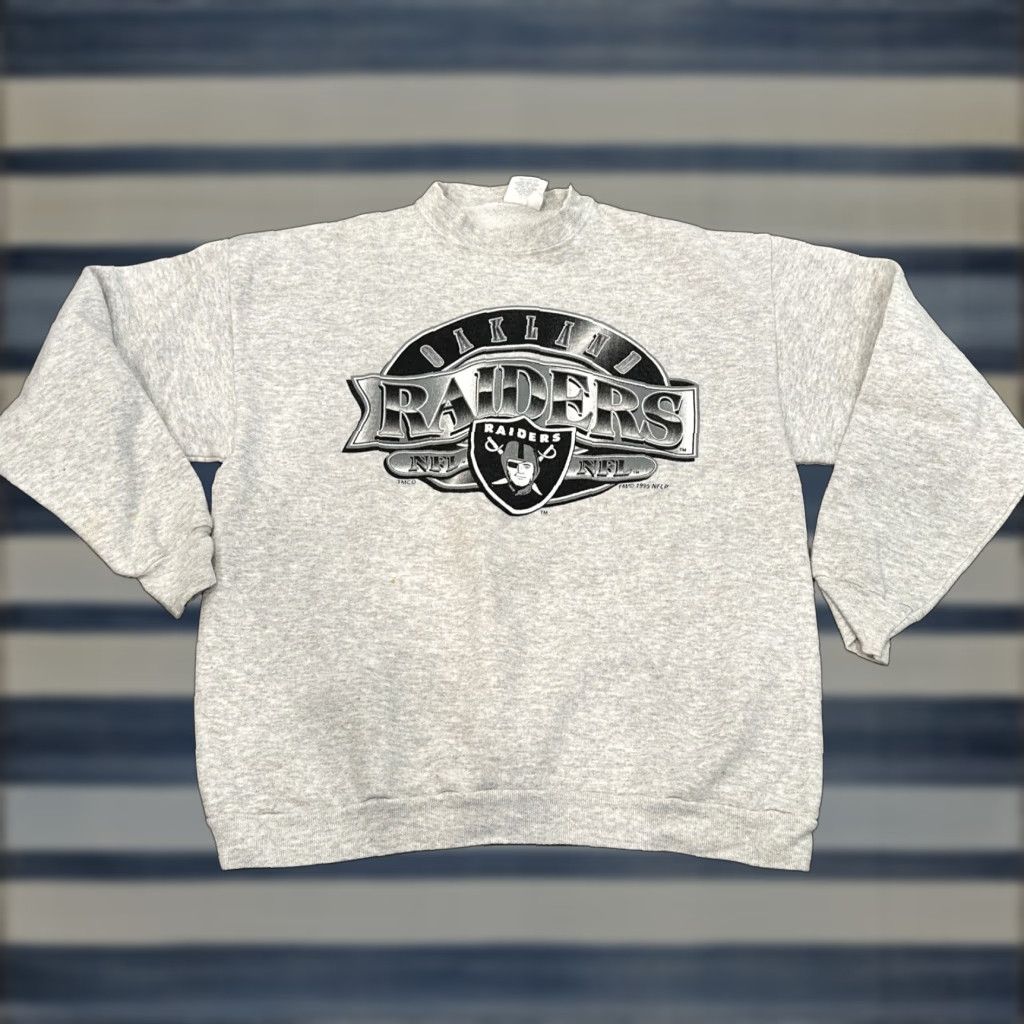 Vintage VINTAGE 90s Oakland Raiders Gray Striped Sweatshirt L Spellout Sportswear USA Mens Size US L / EU 52-54 / 3 - 1 Thumbnail