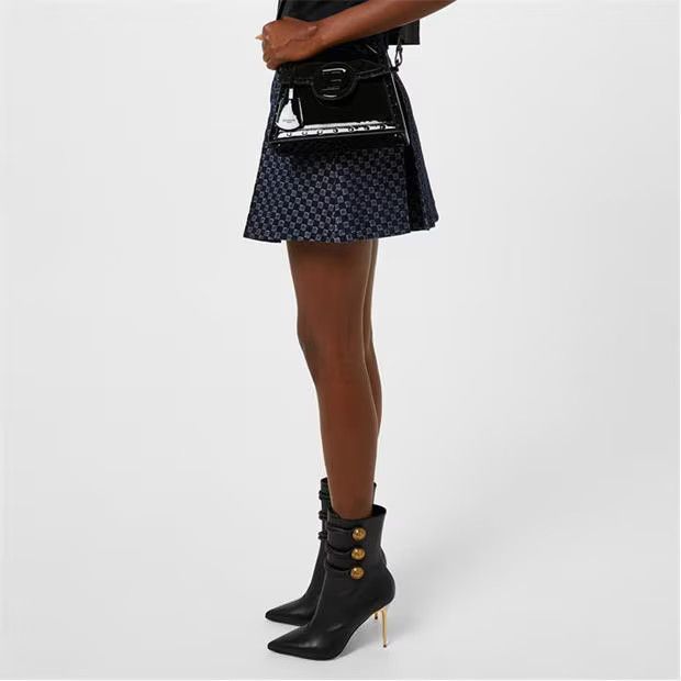 Balmain o1g2r1mq0924 Monogram Pleated Mini Skirt in Blue Size 27" / US 4 / IT 40 - 4 Thumbnail
