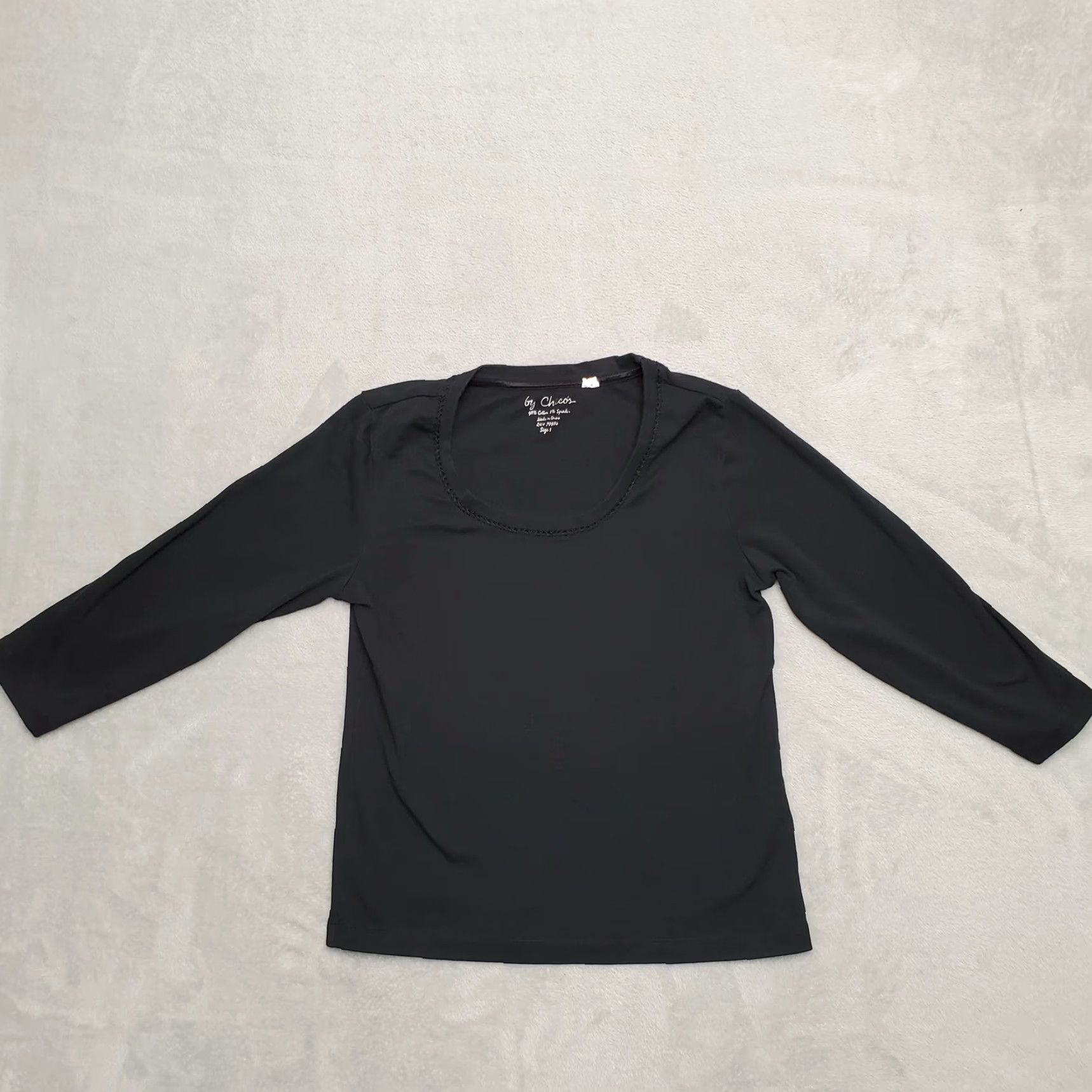 Vintage Chicos Shirt Women 8 Black Cotton Blend Long Sleeve Casual TEE Shirt Size M / US 6-8 / IT 42-44 - 2 Thumbnail