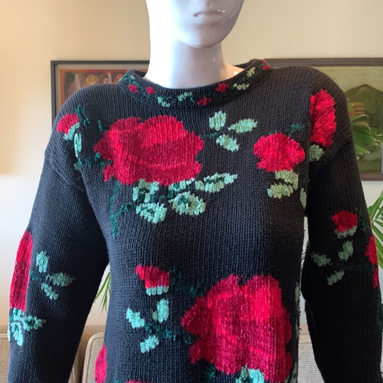 Vintage 80’s Allison Smith Roses floral chenille sweater Size M / US 6-8 / IT 42-44 - 3 Thumbnail