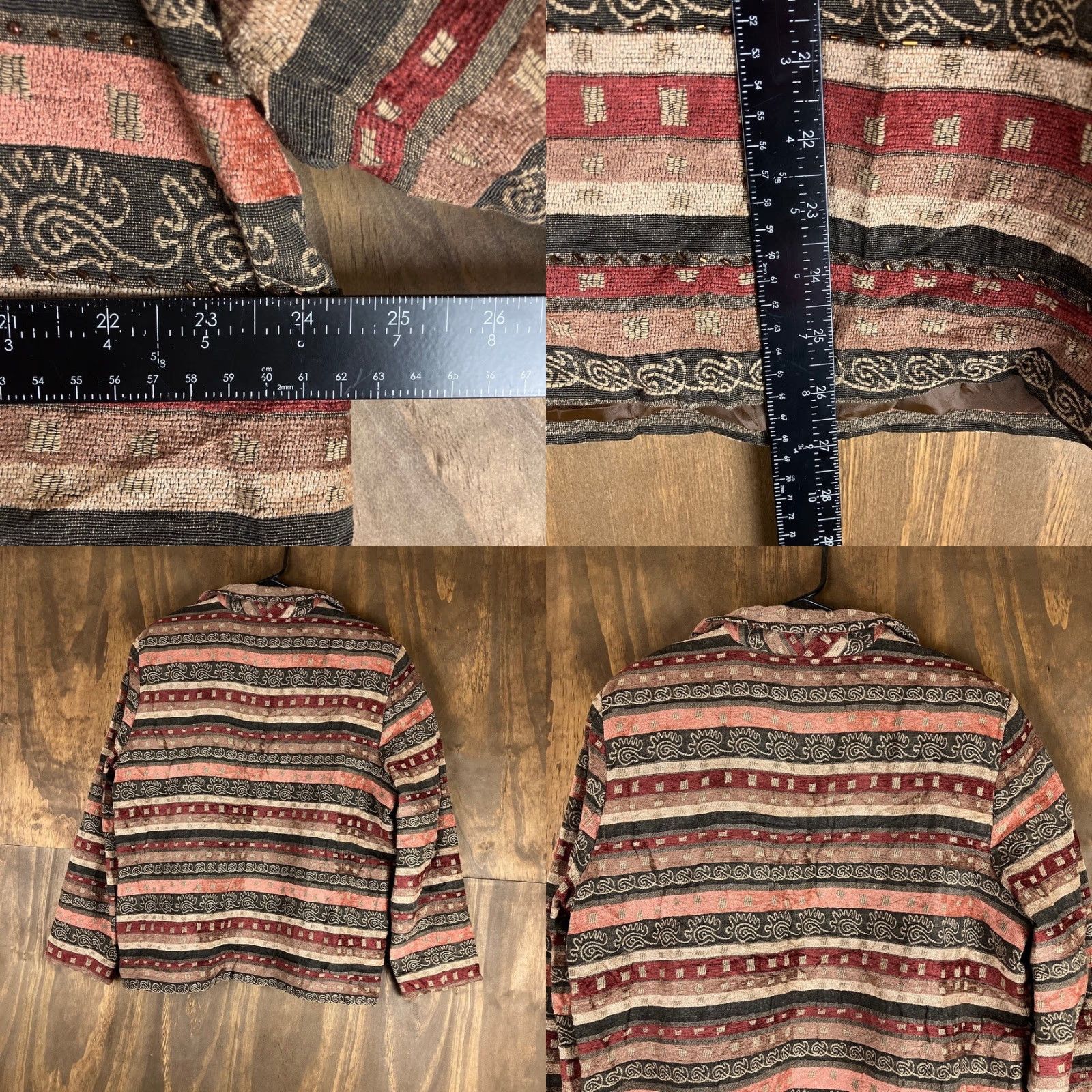 Vintage Alfred Dunner Womens Jacket Orange Brown Aztec Full Zip Shoulder Pads Cotton 20 Size 3XL / US 20-22 - 8 Thumbnail