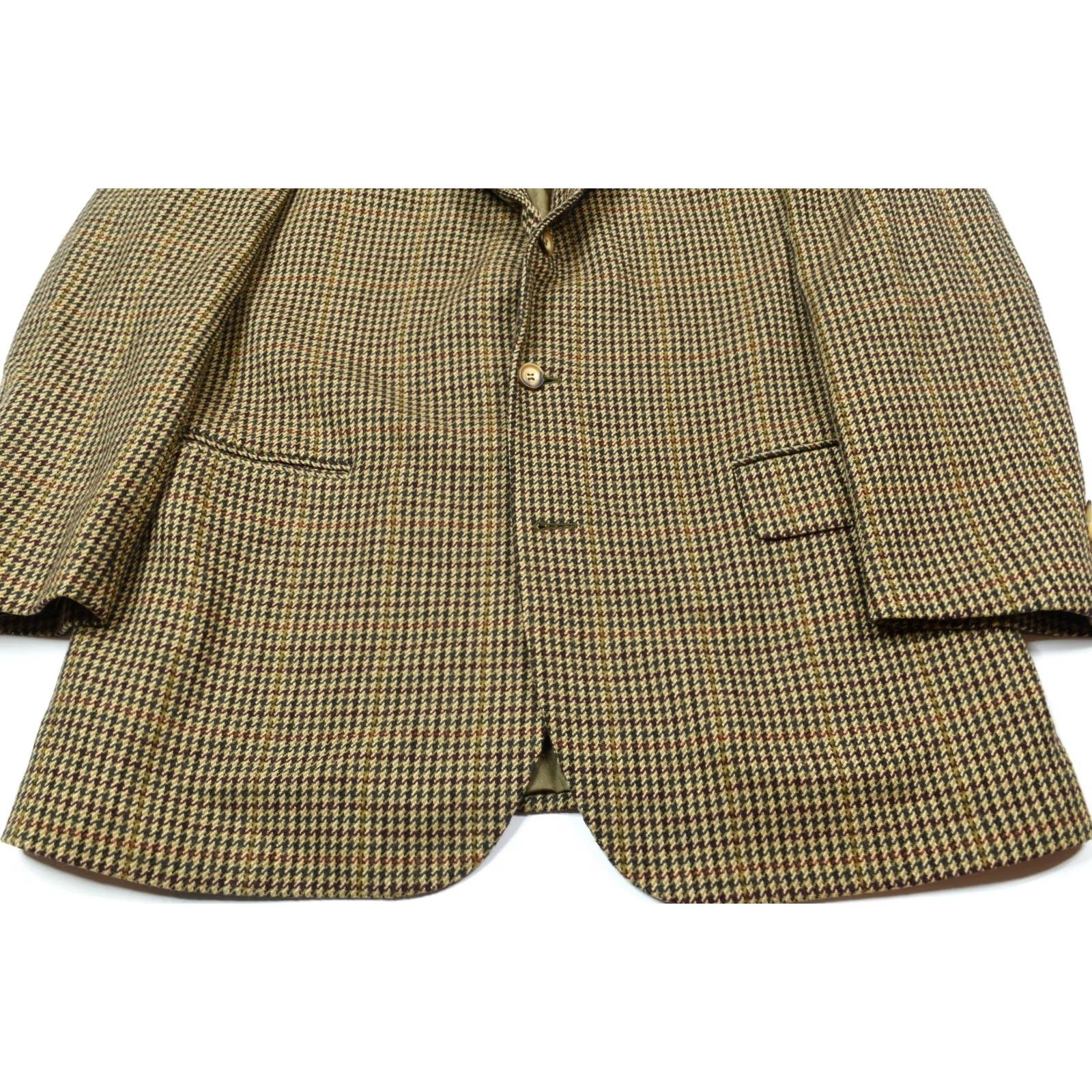 Faconnable Façonnable Blazer Mens L Long Brown Check Wool Cashmere 3-Button Plaid Notch Lapel Double-Vented Single-Breasted Jacket/Coat Size 42R - 4 Thumbnail