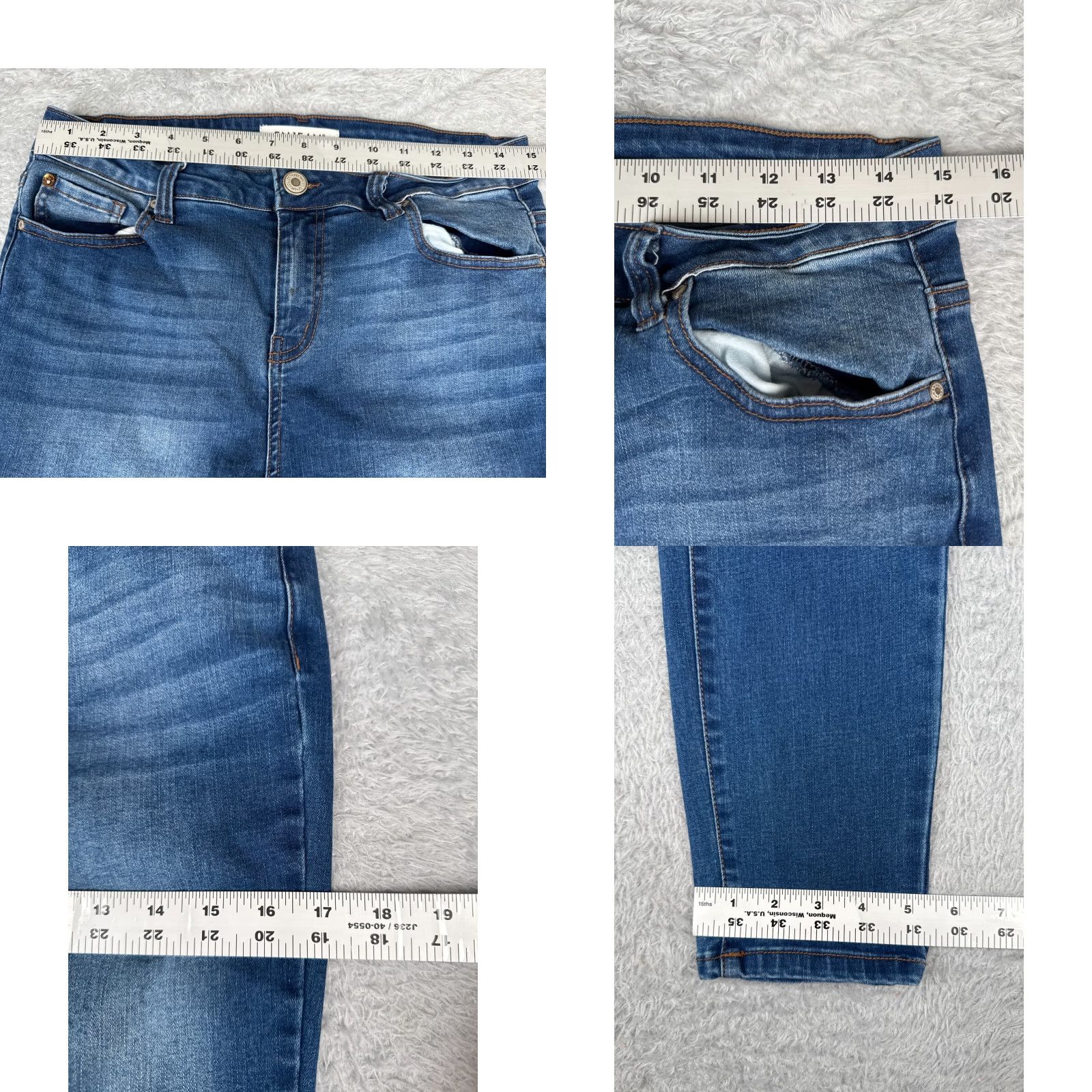 Vintage Enjean Jeans Juniors 13 Blue Denim Skinny Taper Cotton Poly Blend Mid Rise 30x26 Size 34" / US 12 / IT 48 - 9 Thumbnail