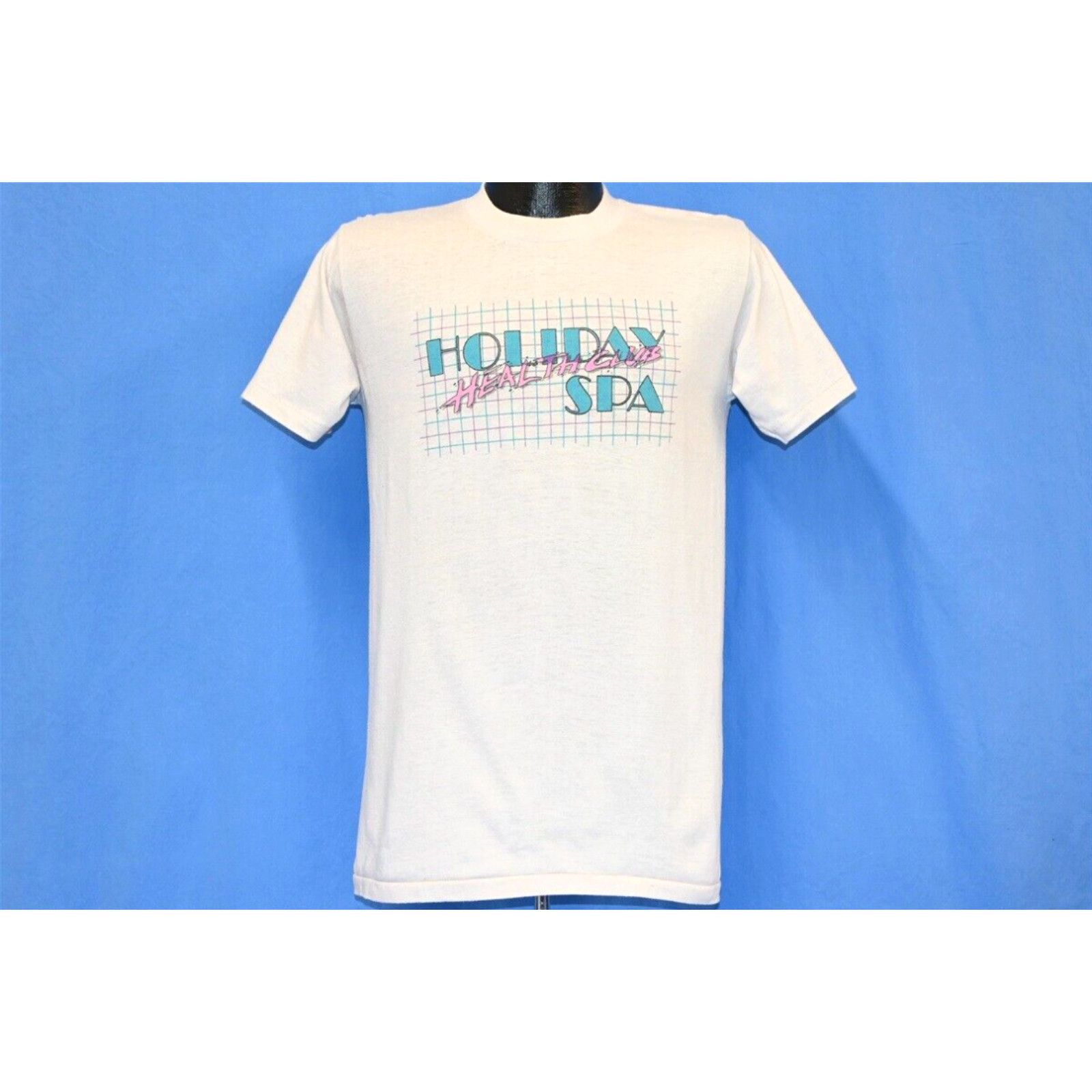 Vintage vintage 80s HOLIDAY SPA HEALTH CLUB GYM WORK OUT OFF WHITE t shirt MEDIUM M Grailed