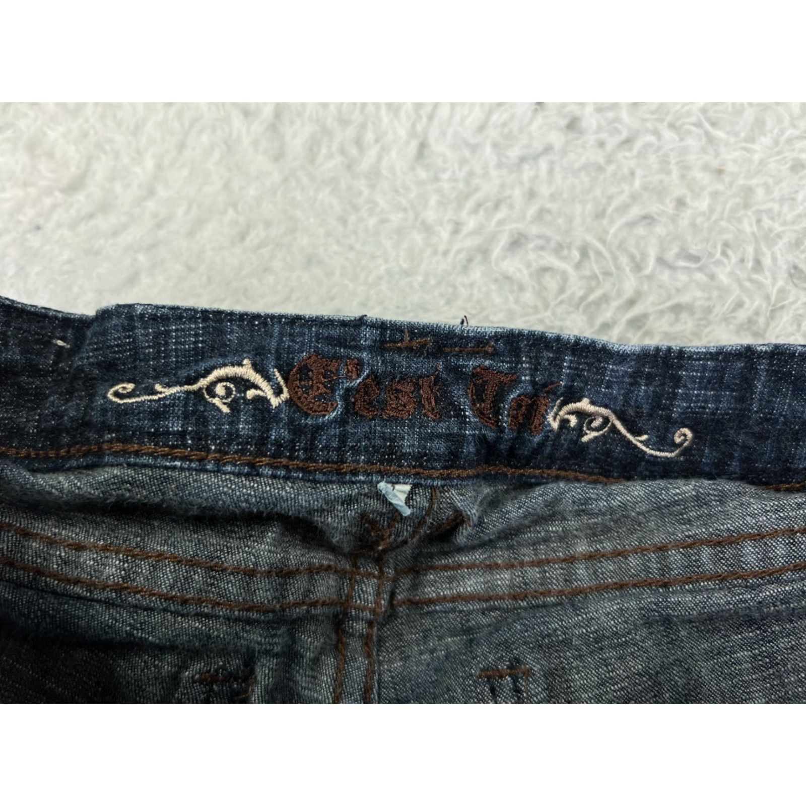 Denime C'est Toi Jeans Women Blue Denim Boot Cut Low Rise 22x29 Regular 29 in 5-Pocket Dark Wash Stretch Elastic Waist Cotton Blend Vintage No N/A Size 25" / US 0 / IT 36 - 3 Thumbnail