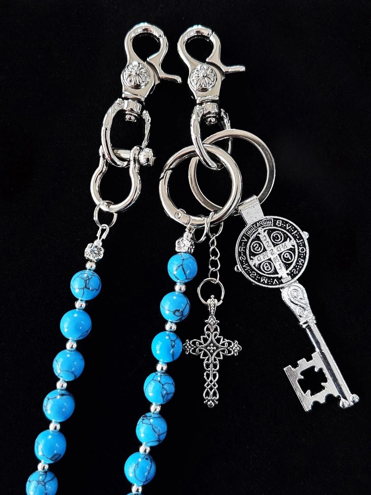 Jewelry Blue cracked stone round beads Wallet Chain Size ONE SIZE - 5 Thumbnail