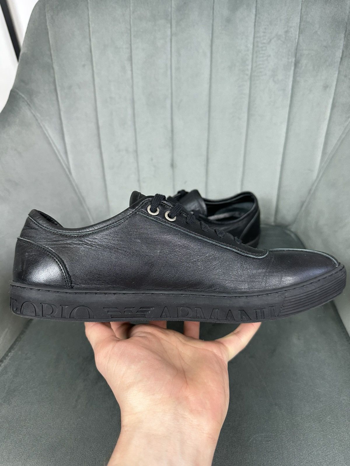 Armani × Emporio Armani Emporio Armani Leather Low Top Sneakers Shoes Men’s Black 41 Size US 8 / EU 41 - 8 Thumbnail