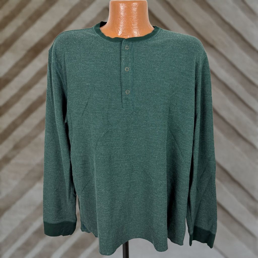 UNTUCKit UNTUCKit Henley Shirt Men XXL Minimal Outdoors Heather Forest Green Pique Knit Shirt Mens X200 Size US XXL / EU 58 / 5 - 1 Thumbnail