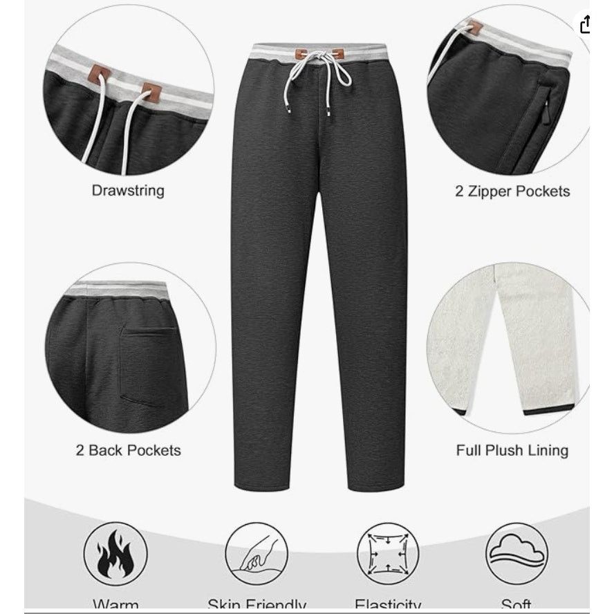 The Unbranded Brand LARGE Sweatpants Zipper Pockets Soft Fleece Lined Drawstring Size US L / EU 52-54 / 3 - 4 Thumbnail