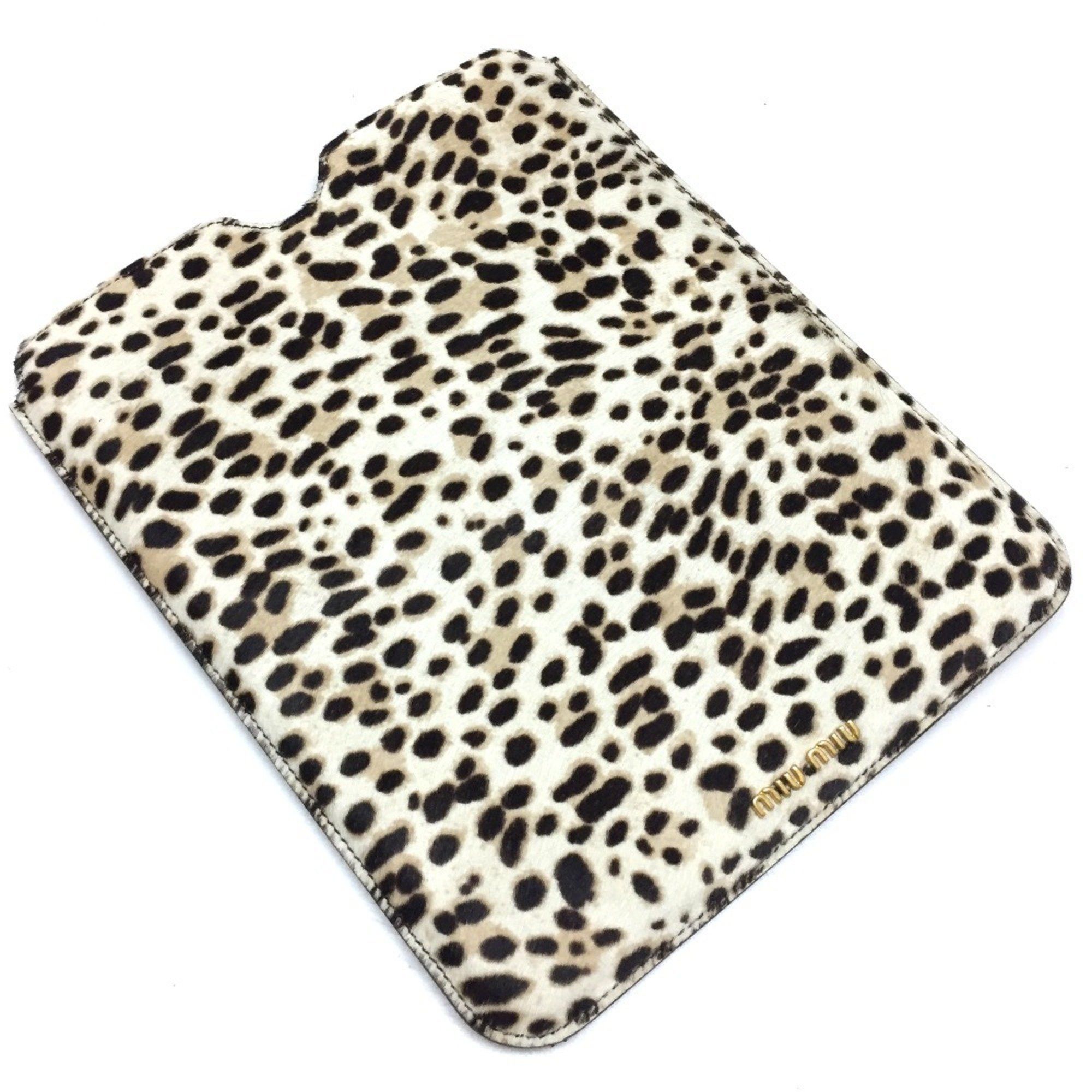 Miu Miu Miu Miu MIU 5ARE43 Tablet Leopard iPad Case Pony BIANCO Beige Men's Women's Size ONE SIZE - 1 Thumbnail