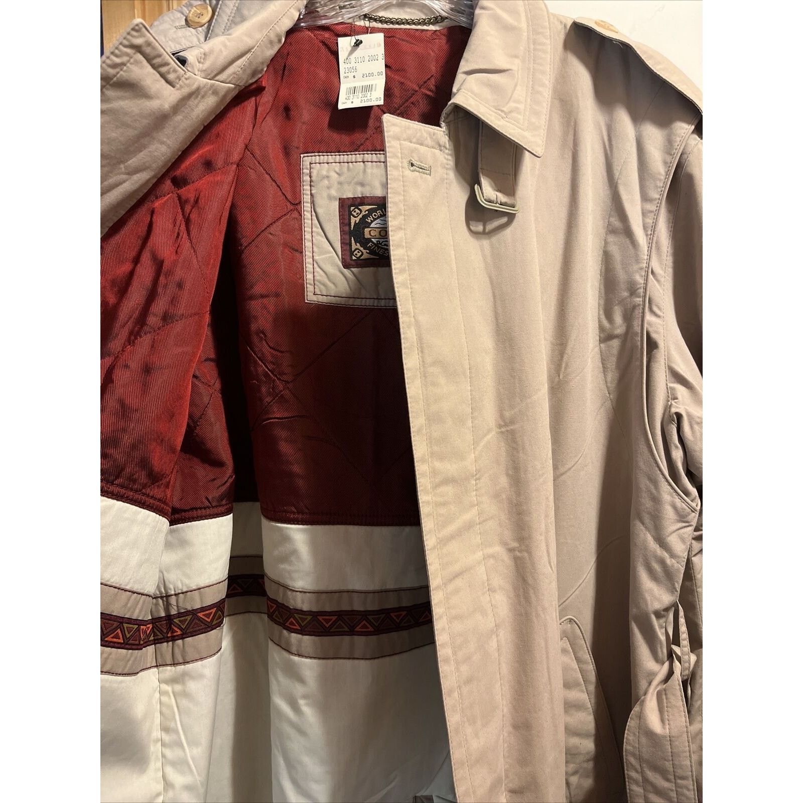 Other Valmeline Men 48 Beige Cotton Polyester Rayon Trenchcoat NWT Size US XL / EU 56 / 4 - 9 Thumbnail