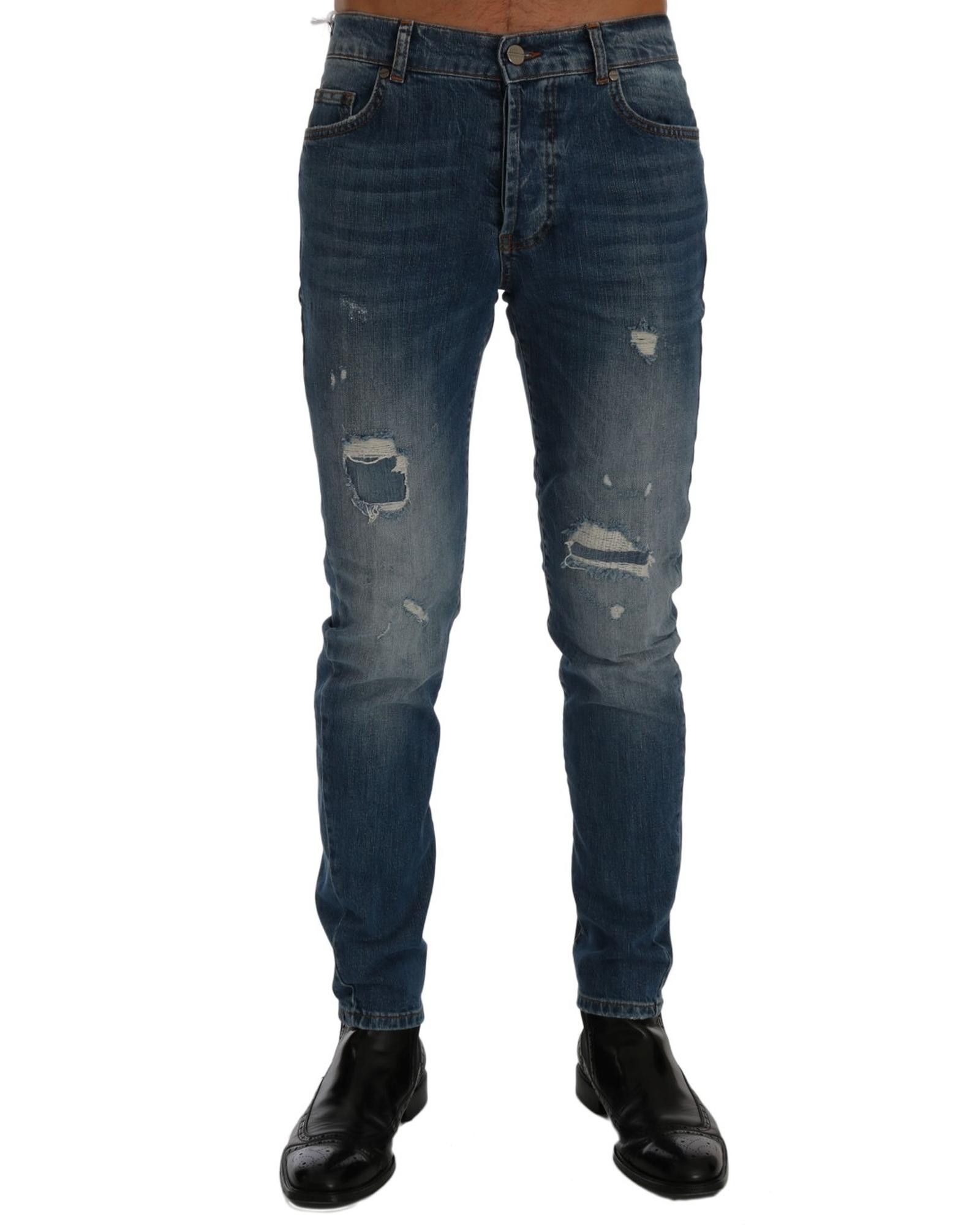 image of Frankie Morello Dunfermile Slim Fit Jeans With Logo Details in Blue, Men's (Size 30)