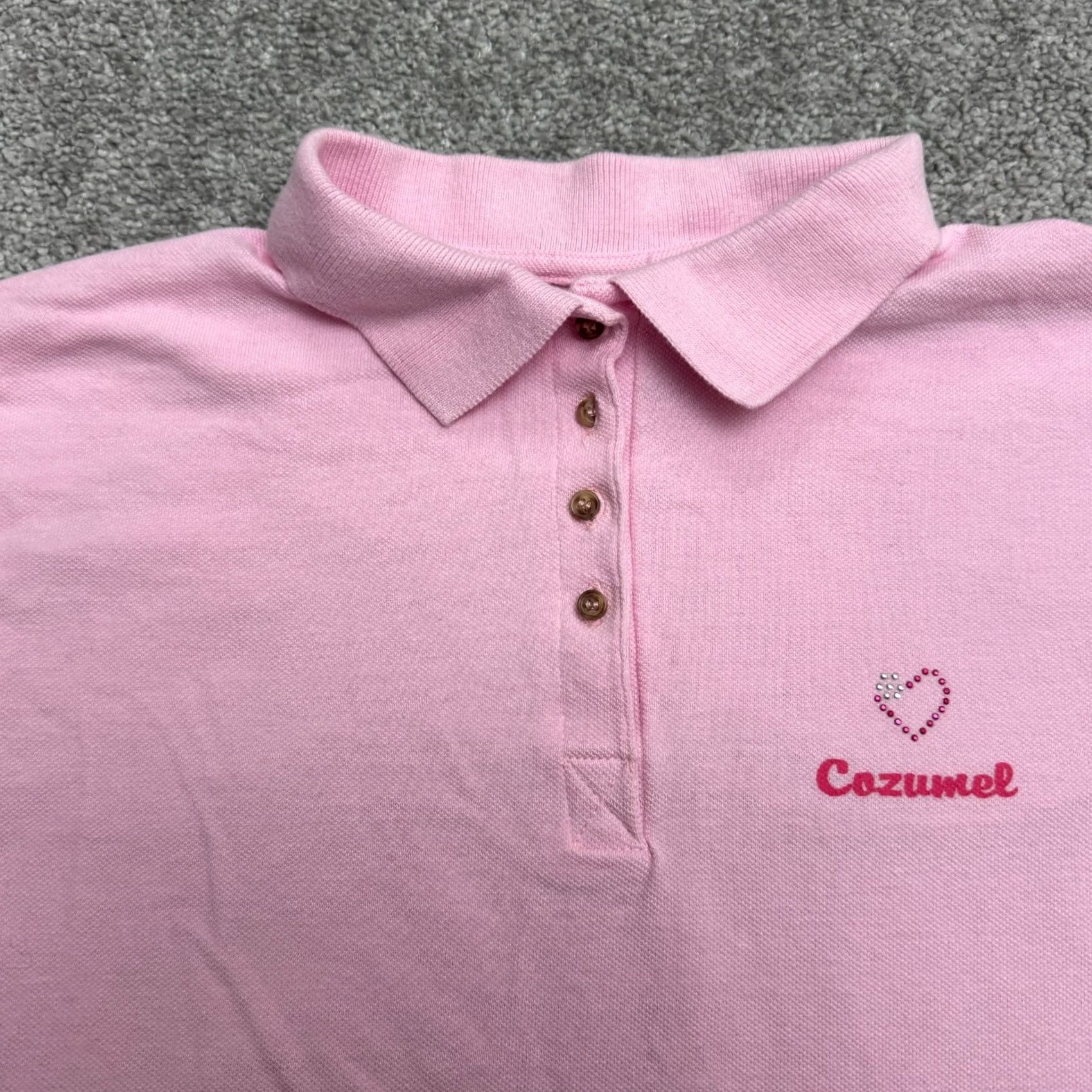 Vintage Ultramar Mexico Souvenir Polo Shirt JR Pink Rhinestone Heart Bling - Classic Womens Clothing Size XL / US 12-14 / IT 48-50 - 3 Thumbnail