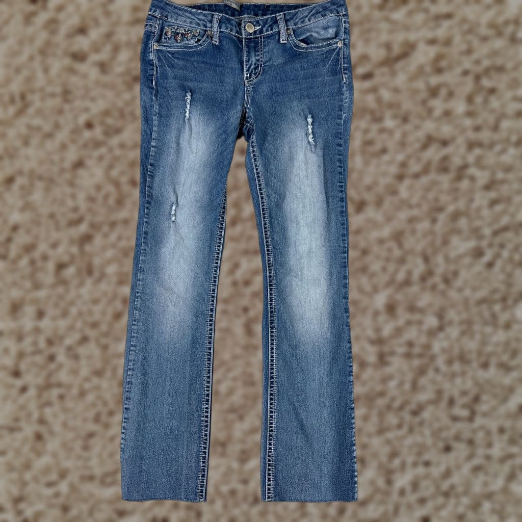 Denime Vintage Rue Women's Blue Denim Bootcut Jeans Size 6 Distressed Stretch 28in Inseam Size 28" / US 6 / IT 42 - 1 Thumbnail