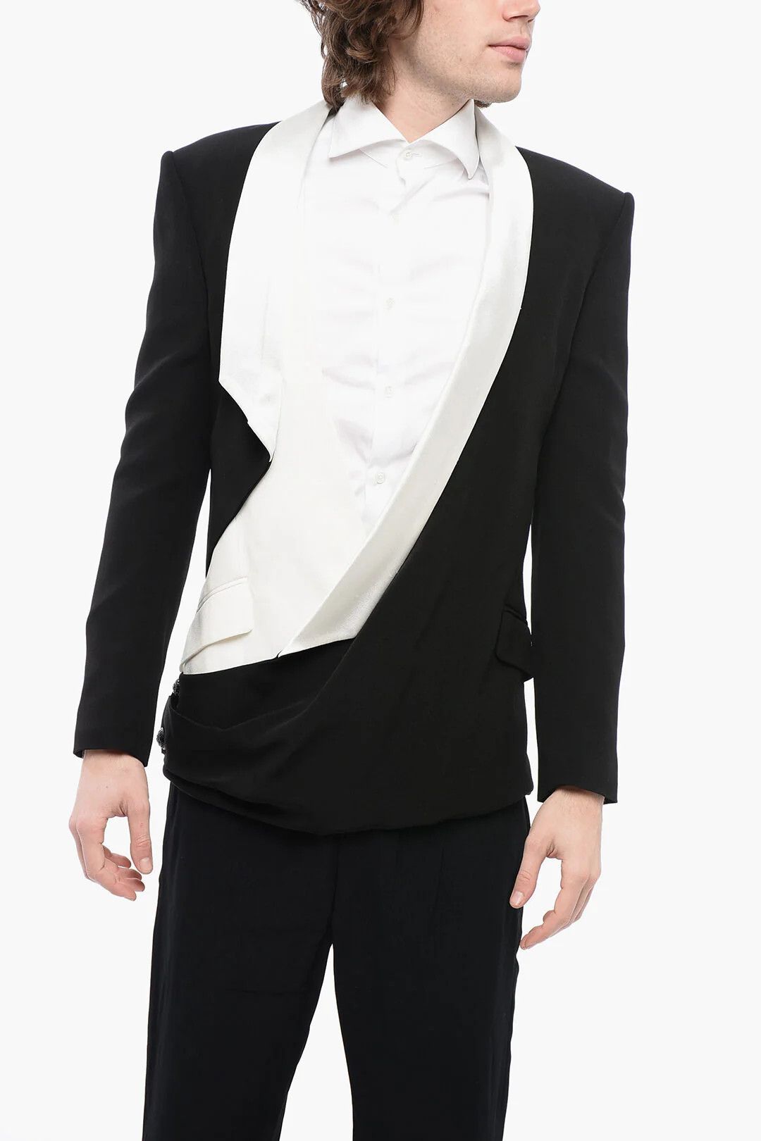 Balmain og1mm0326 Double-Fabric with Shawl Lapel Blazer in Black Size US M / EU 48-50 / 2 - 1 Thumbnail