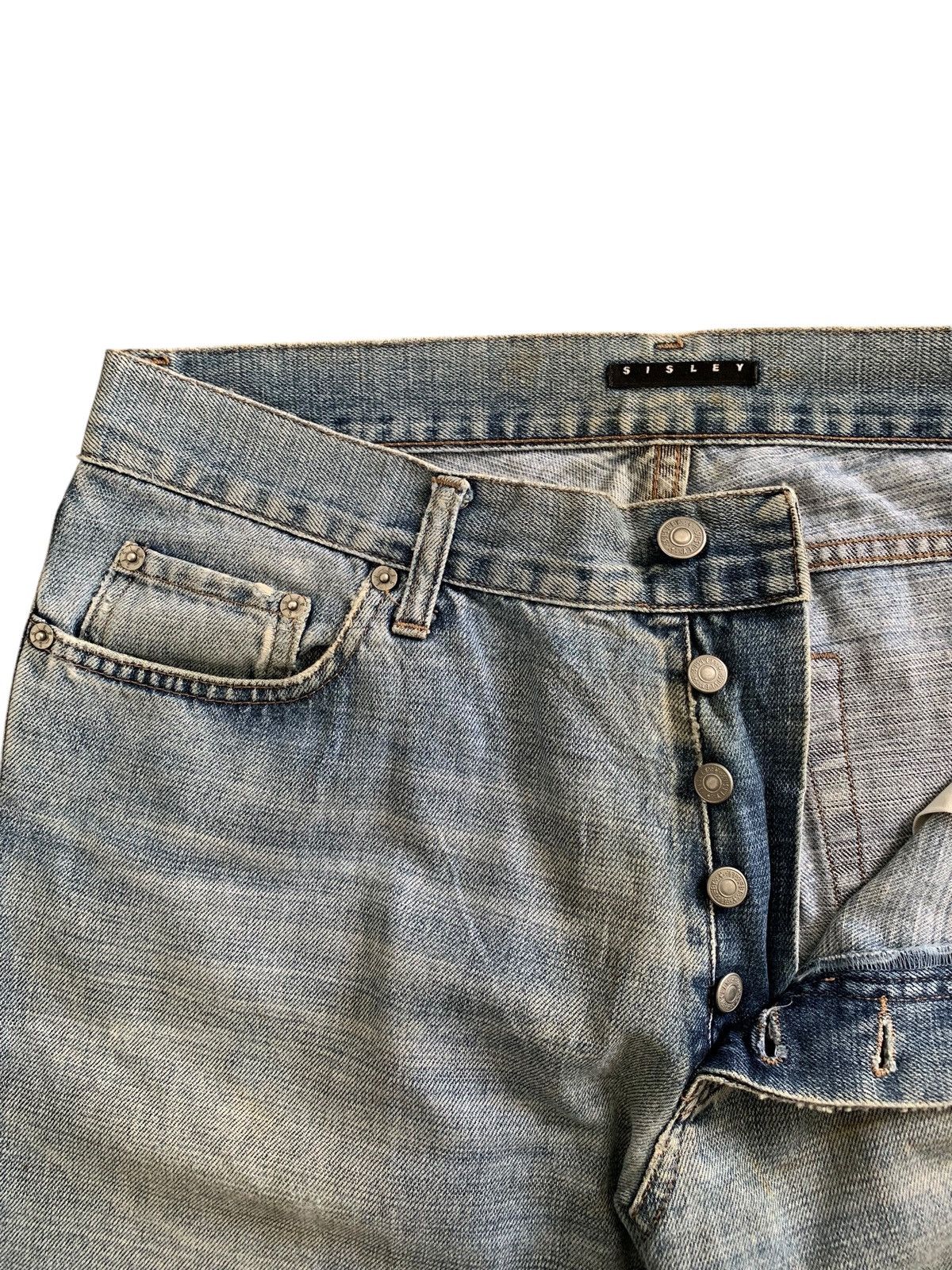 Japanese Brand Sisley Button Fly Distressed Faded Blue Jeans Size US 34 / EU 50 - 6 Thumbnail