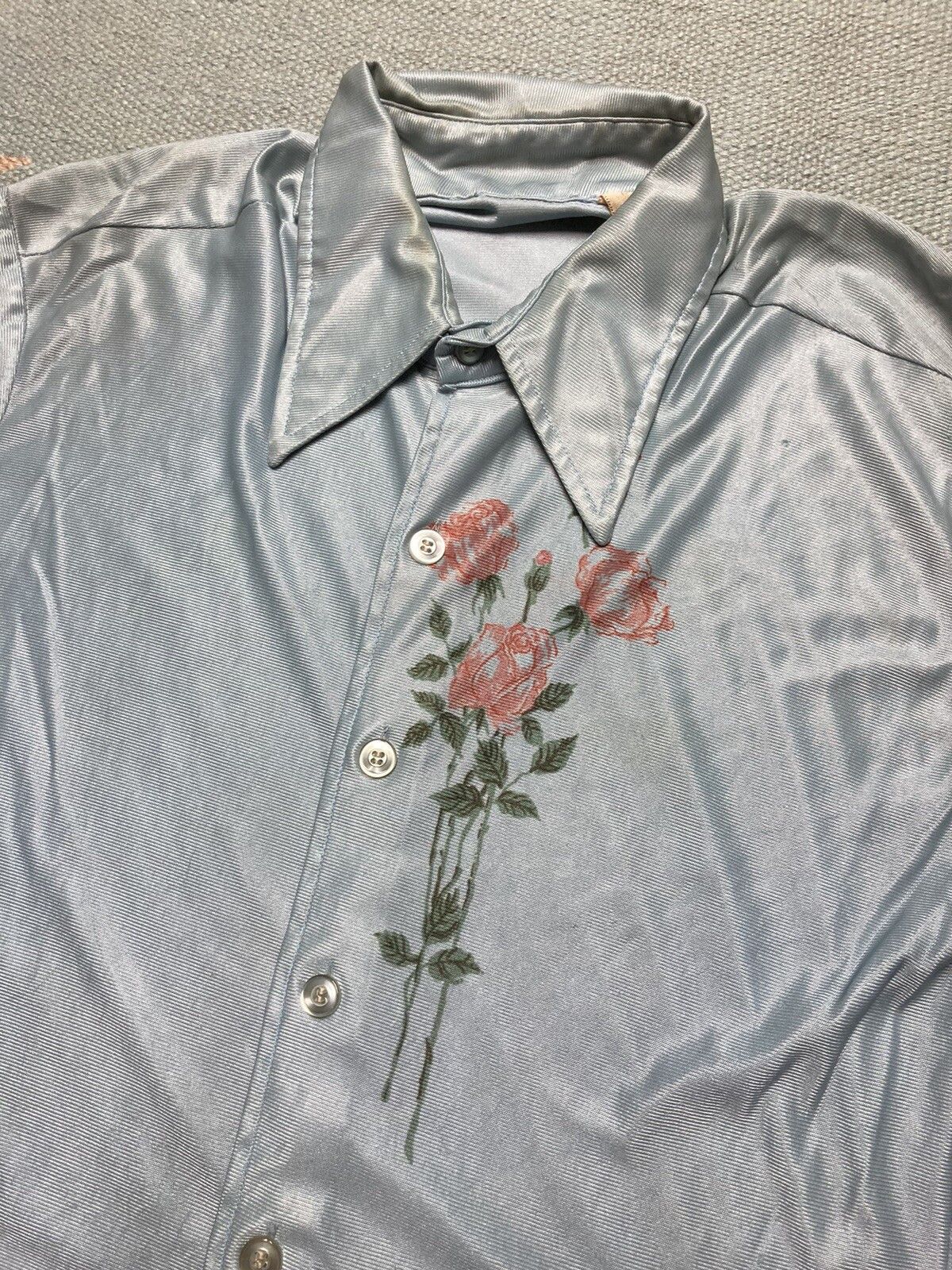 Vintage Vtg 70s polyester disco shirt dagger collar flowers medium Size M / US 6-8 / IT 42-44 - 3 Thumbnail