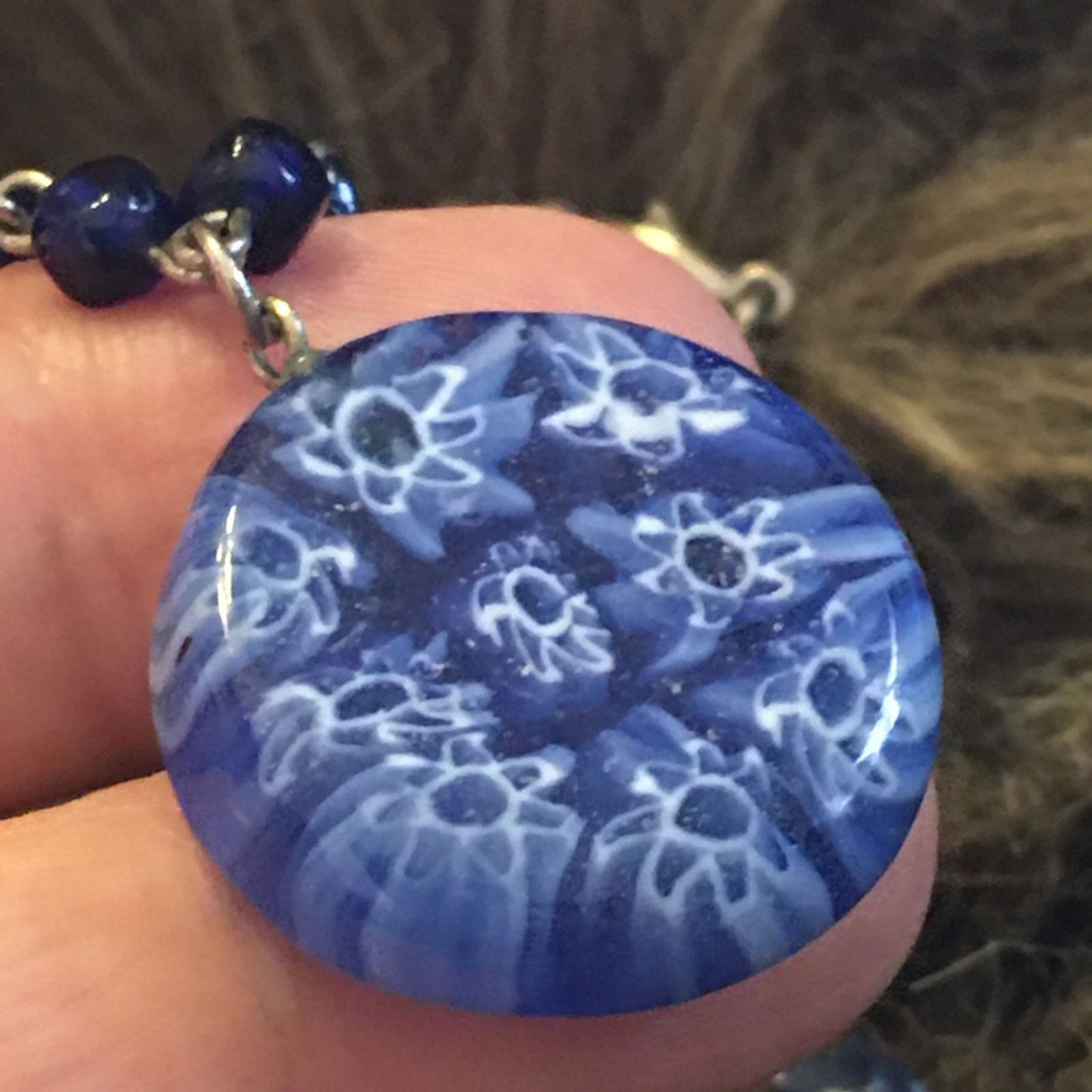 Jewelry Blue glass medallion beaded chain necklace Size ONE SIZE - 5 Thumbnail