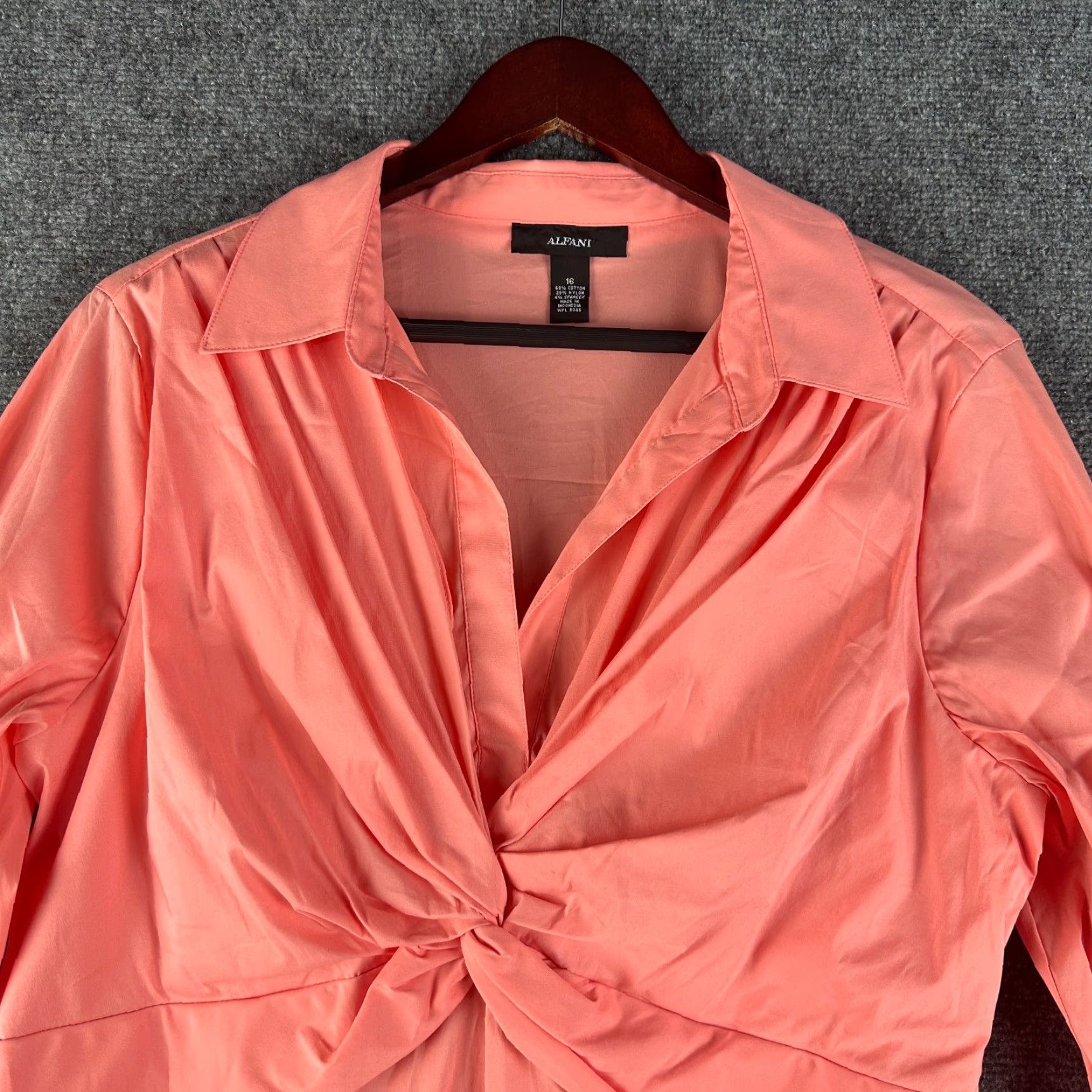 Alfani Alfani Blouse Womens 16 Long Sleeve V Neck Pullover Twist Front NEW Orange Knit Cotton Blend Shirt Adult 16 Womens Size XXL / US 16-18 / IT 52-54 - 4 Thumbnail