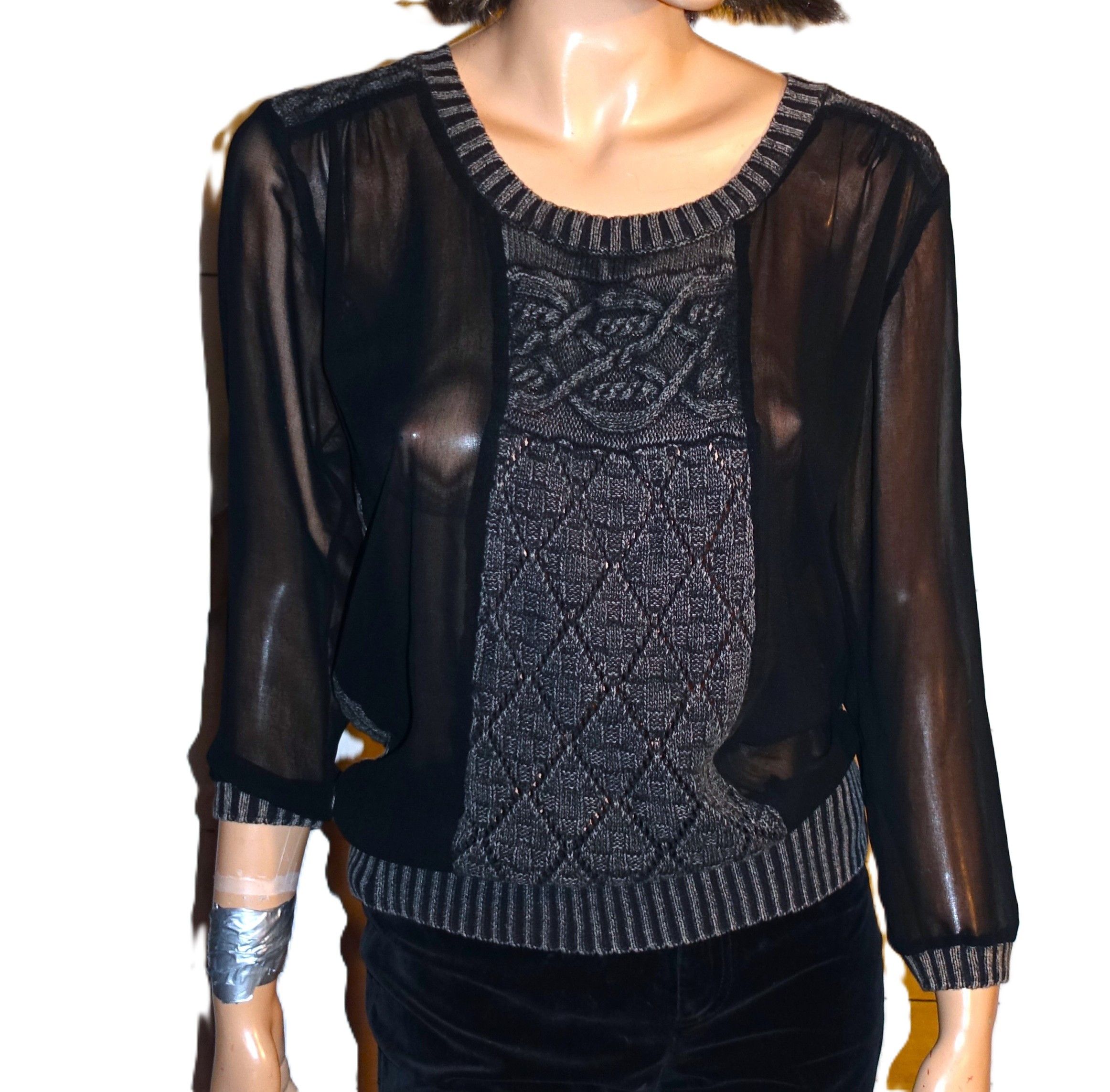 Miss Me Miss Me Black Beige Sheer Sweater Blouse L Size L / US 10 / IT 46 - 1 Thumbnail