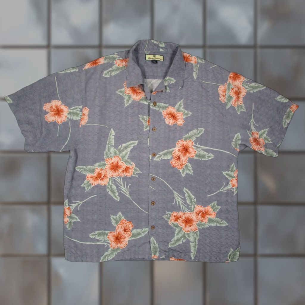 Tommy Bahama VINTAGE Tommy Bahama Shirt Mens XL Blue Silk Camp Button Up Loop Collar Hibiscus Size US XL / EU 56 / 4 - 1 Thumbnail