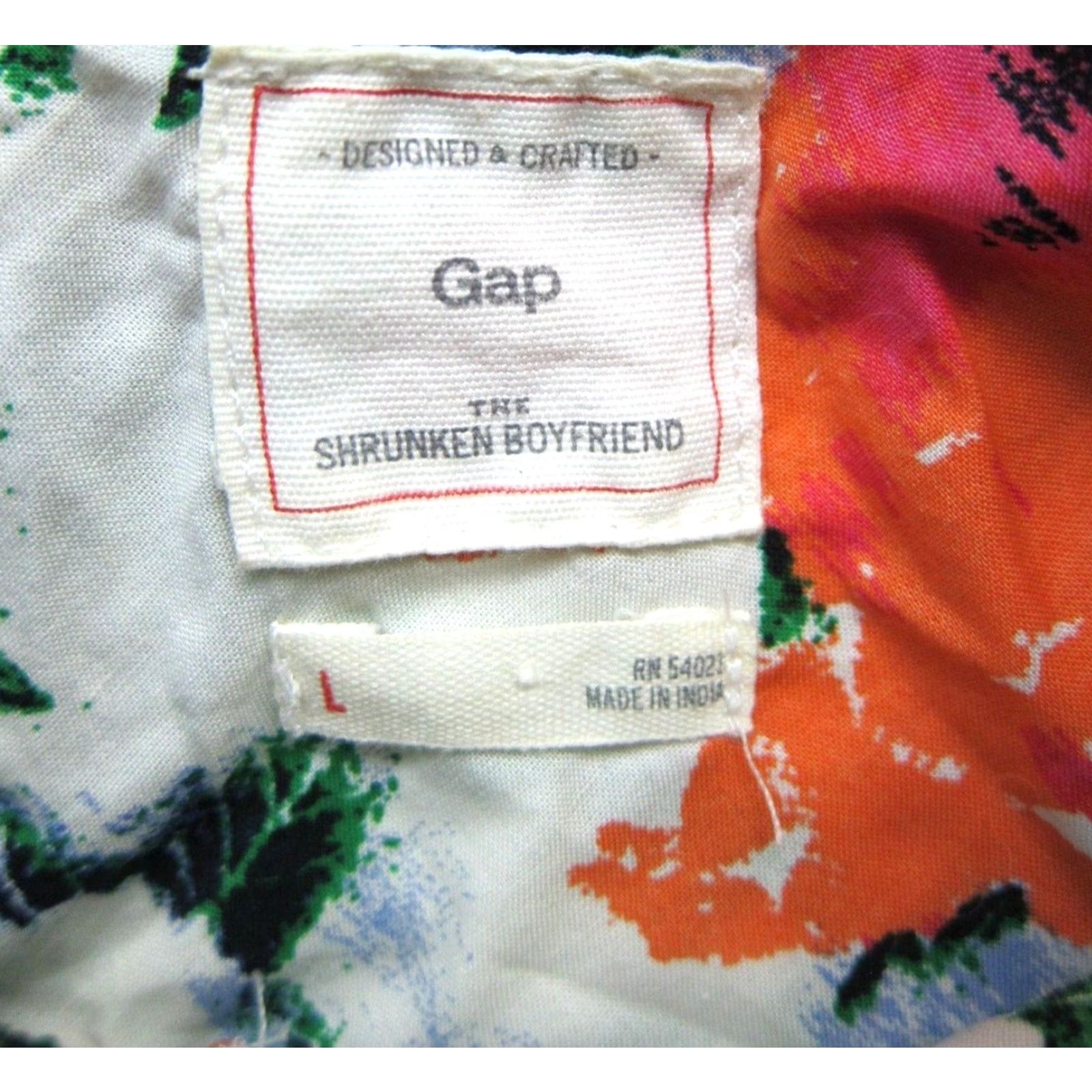 Gap Gap Button-Up Shrunken Boyfriend Shirt L Women Floral Cotton White Orange Yellow Green Size L / US 10 / IT 46 - 3 Thumbnail